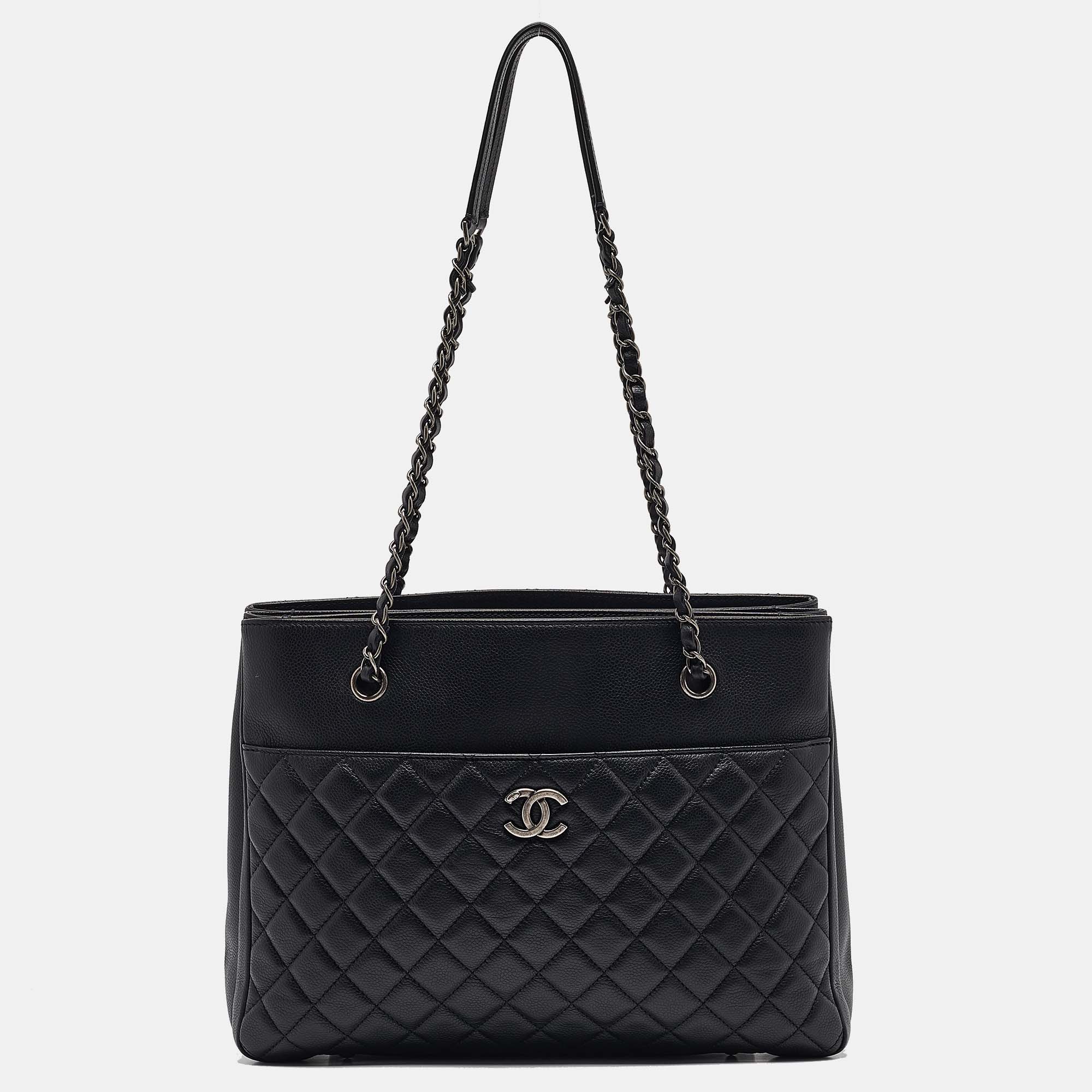 Chanel Black Quilted Caviar Leather Urban Companion Shopper Tote