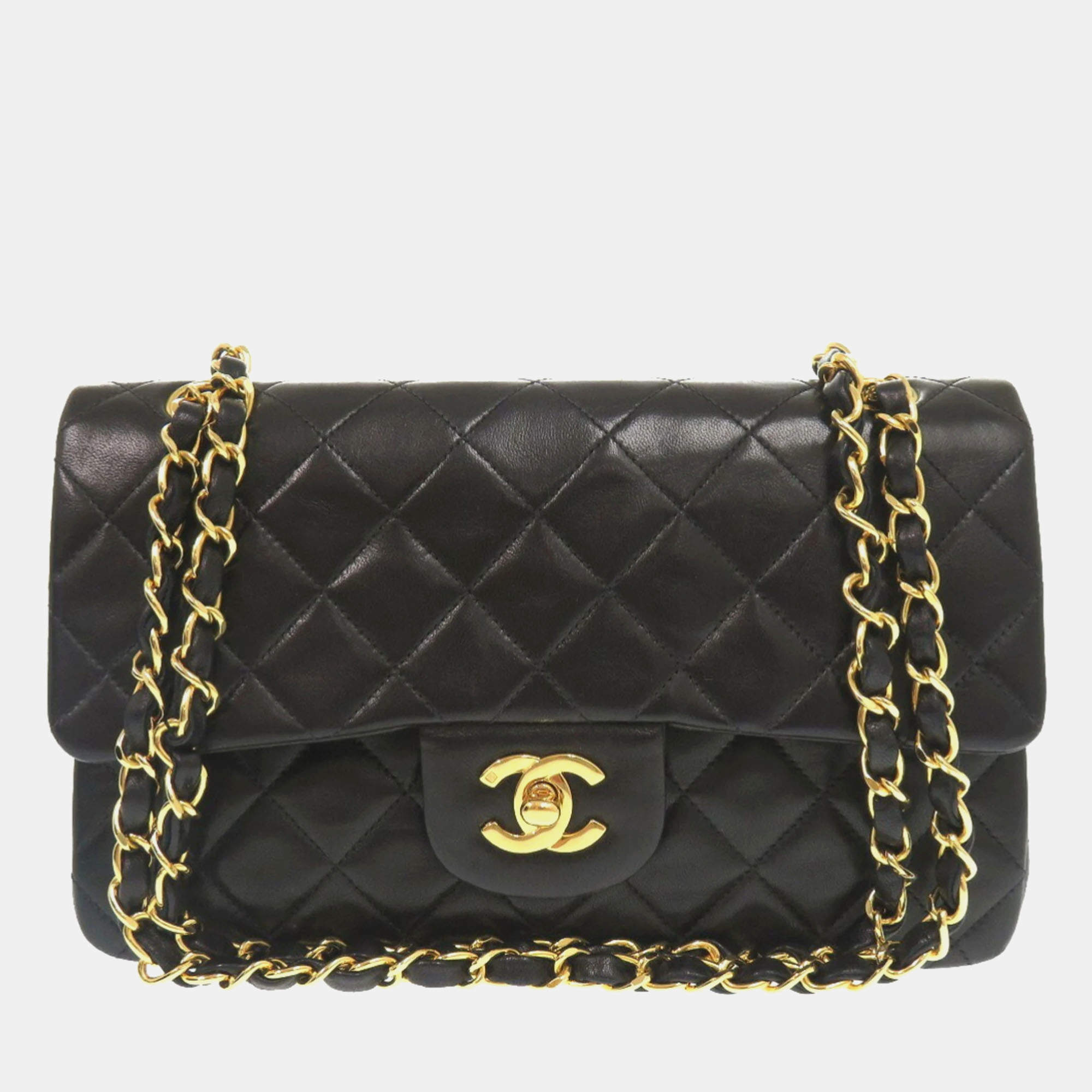Pre Owned Chanel Black Lambskin Matelasse 23 Double Flap Shoulder Bag