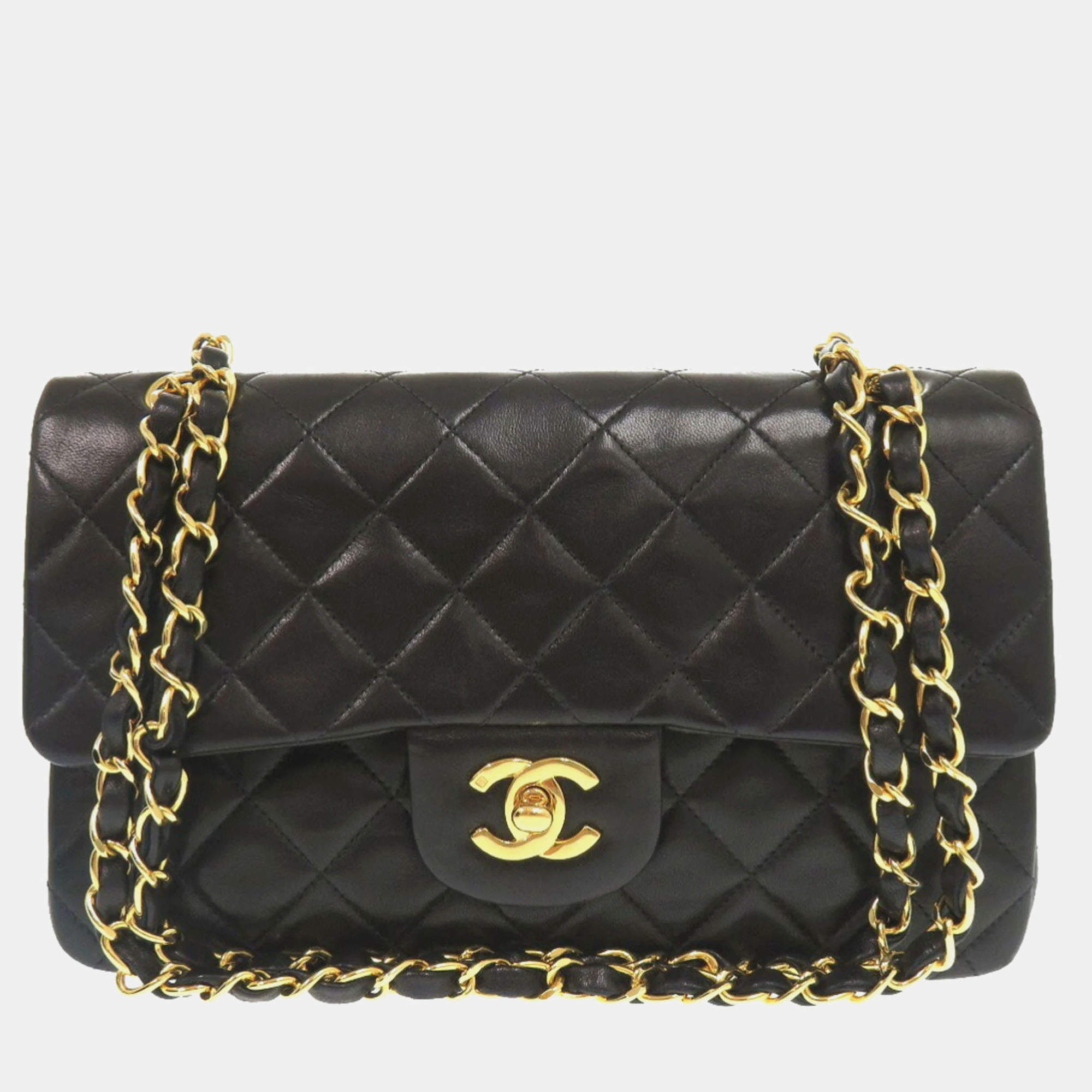 Pre Owned Chanel Black Lambskin Matelasse 23 Double Flap Shoulder Bag