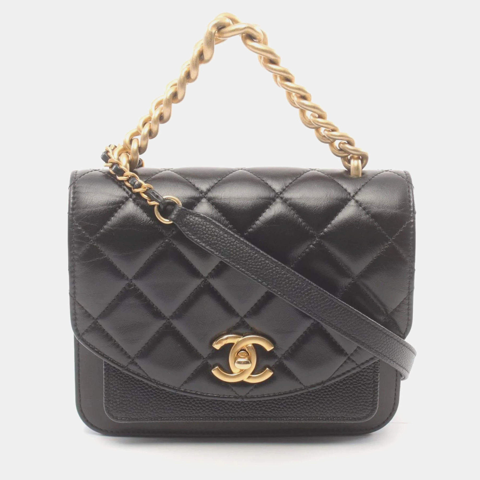 Chanel Black Leather Caviar Skin (Grained Calf) Matelasse Shoulder Bag