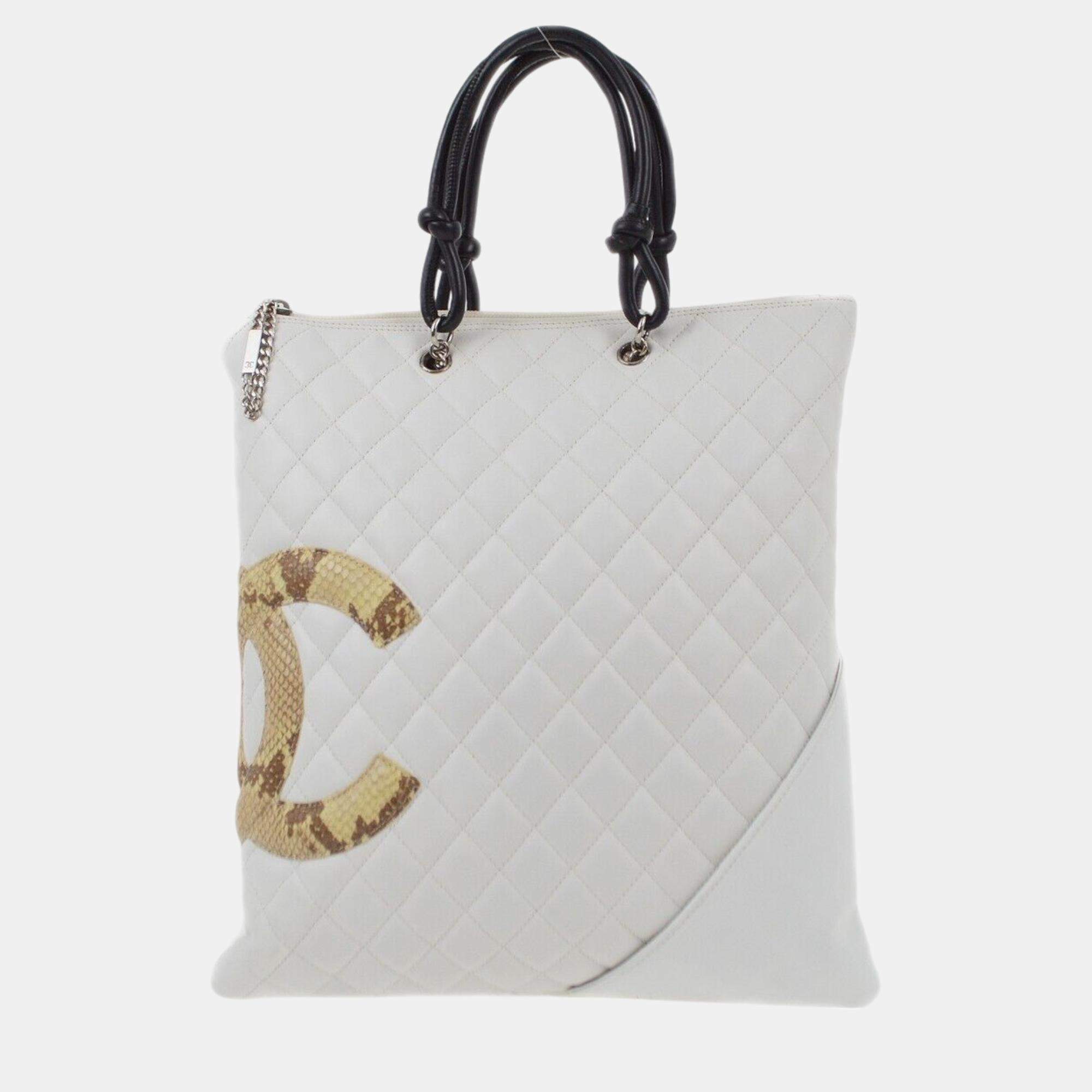 Chanel White Calfskin Cambon Ligne Tote Handbag