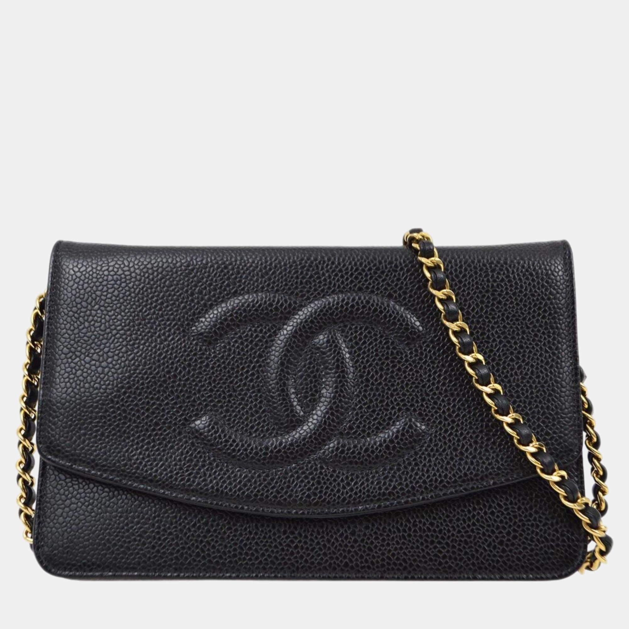 Chanel Black Calfskin WOC Chain Shoulder Wallet Bag