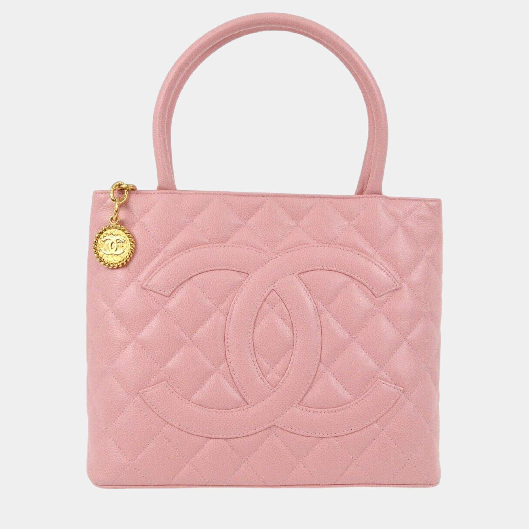 Chanel Pink Calfskin Medallion Tote Handbag