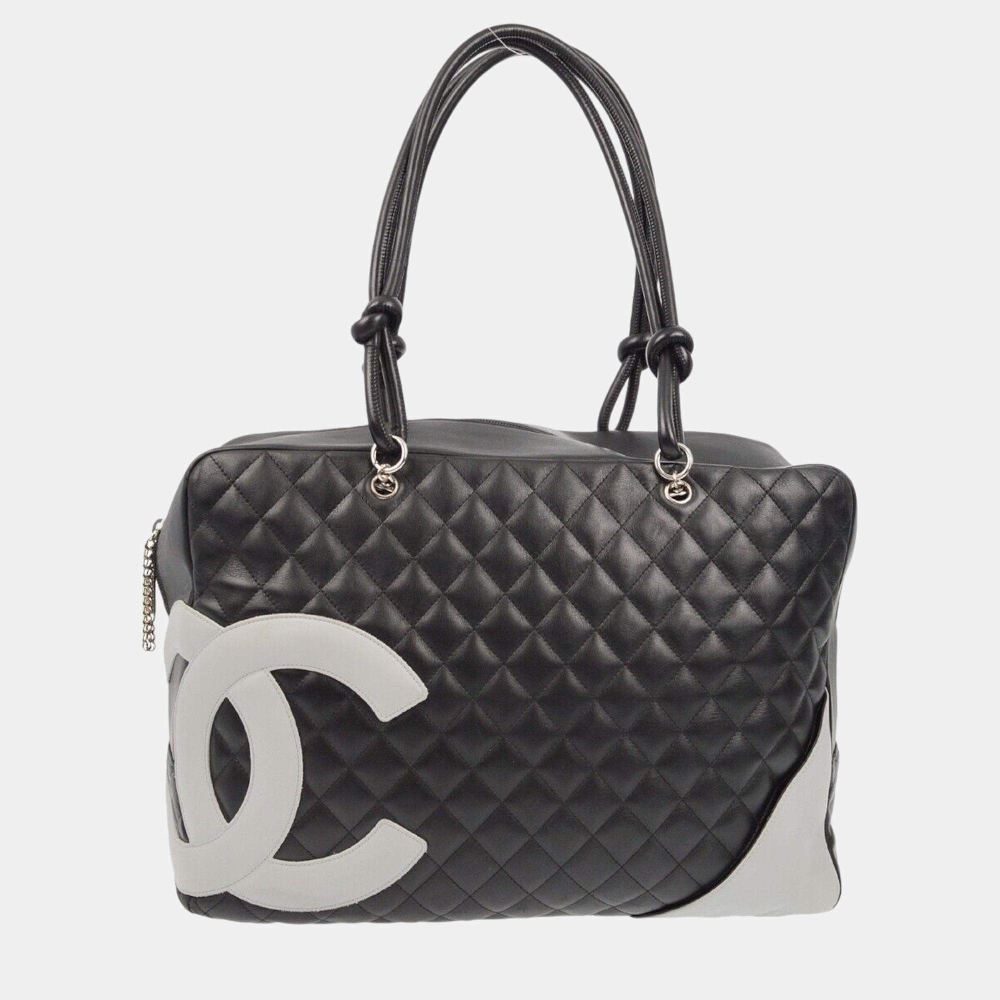Pre Owned Chanel Black Calfskin Cambon Ligne Handbag