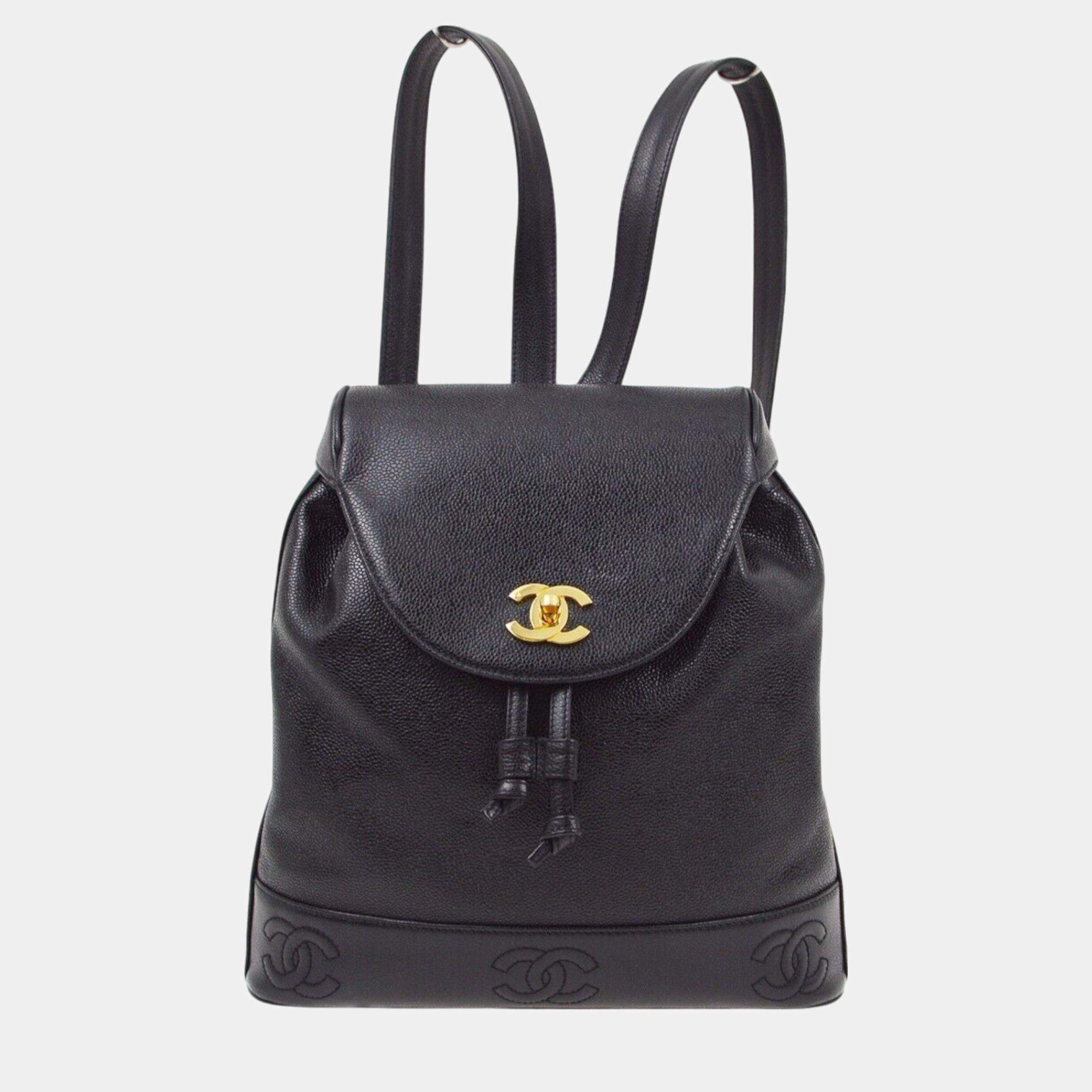 Chanel Black Calfskin Triple CC Backpack