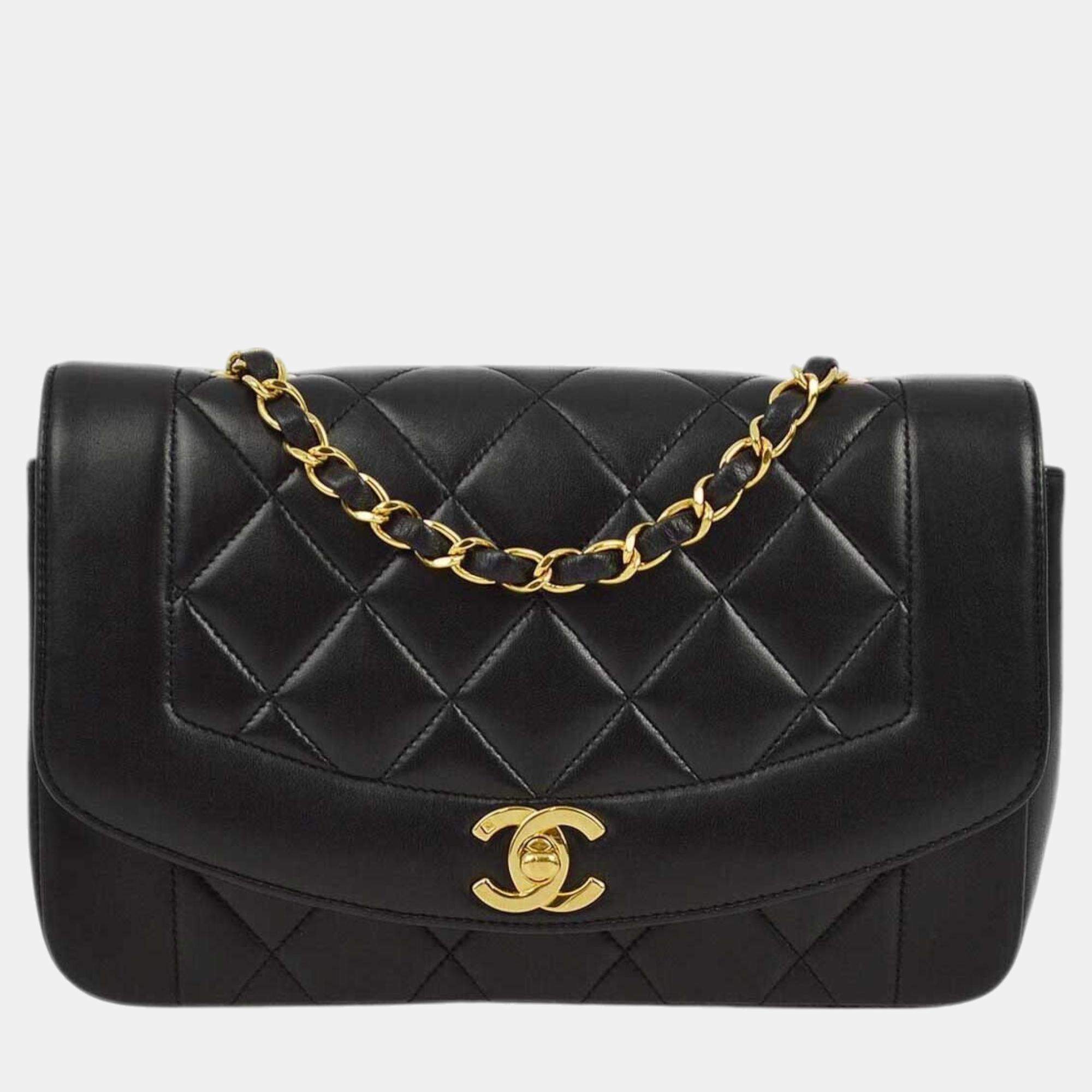 Chanel Black Lambskin Small Diana Shoulder Bag