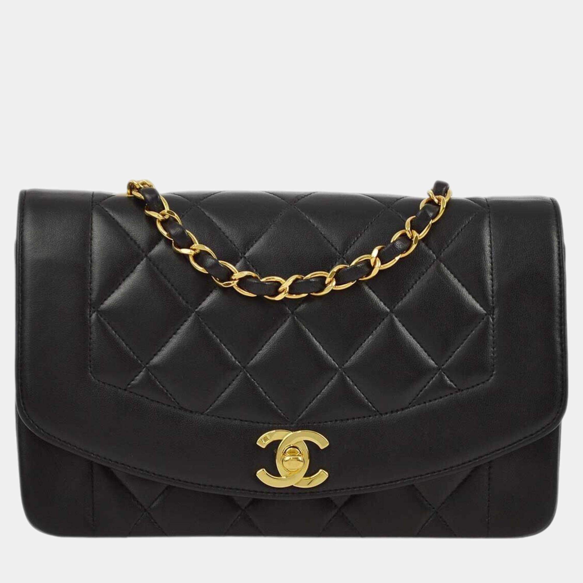 Chanel Black Lambskin Small Diana Shoulder Bag