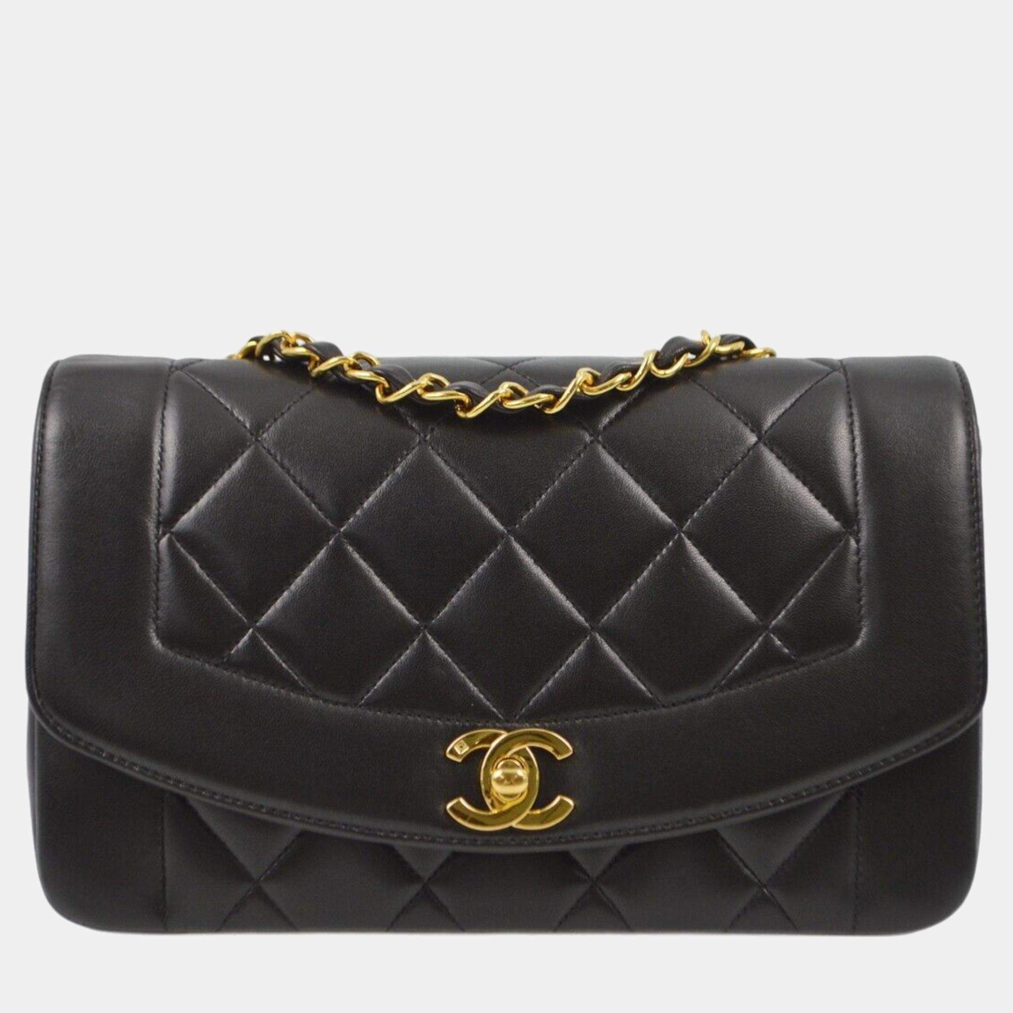 Chanel Black Lambskin Small Diana Shoulder Bag