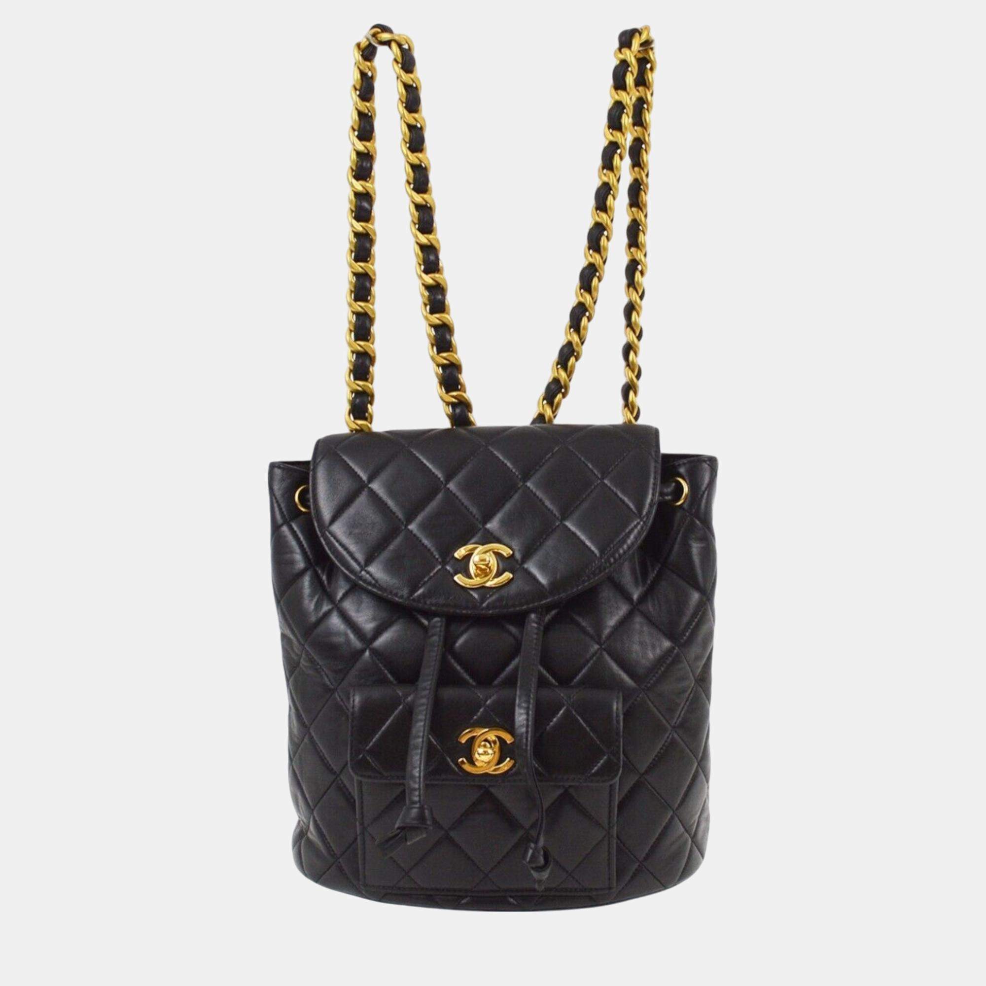 Chanel Black Lambskin Large Duma Backpack