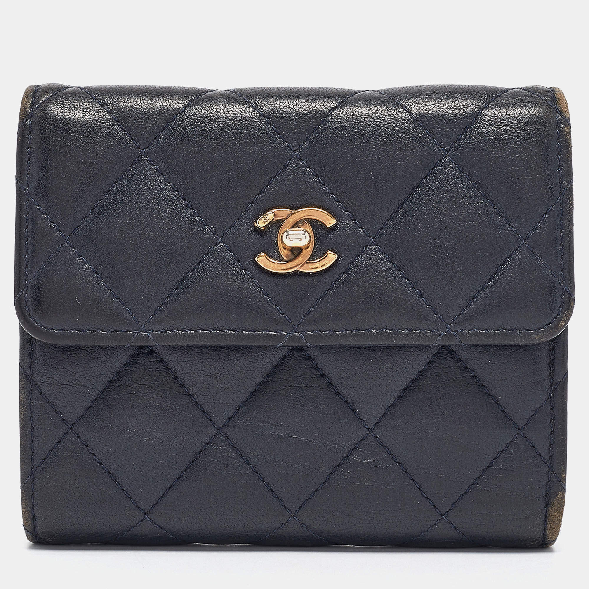 Chanel Navy Blue Quilted Leather CC Trifold Wallet