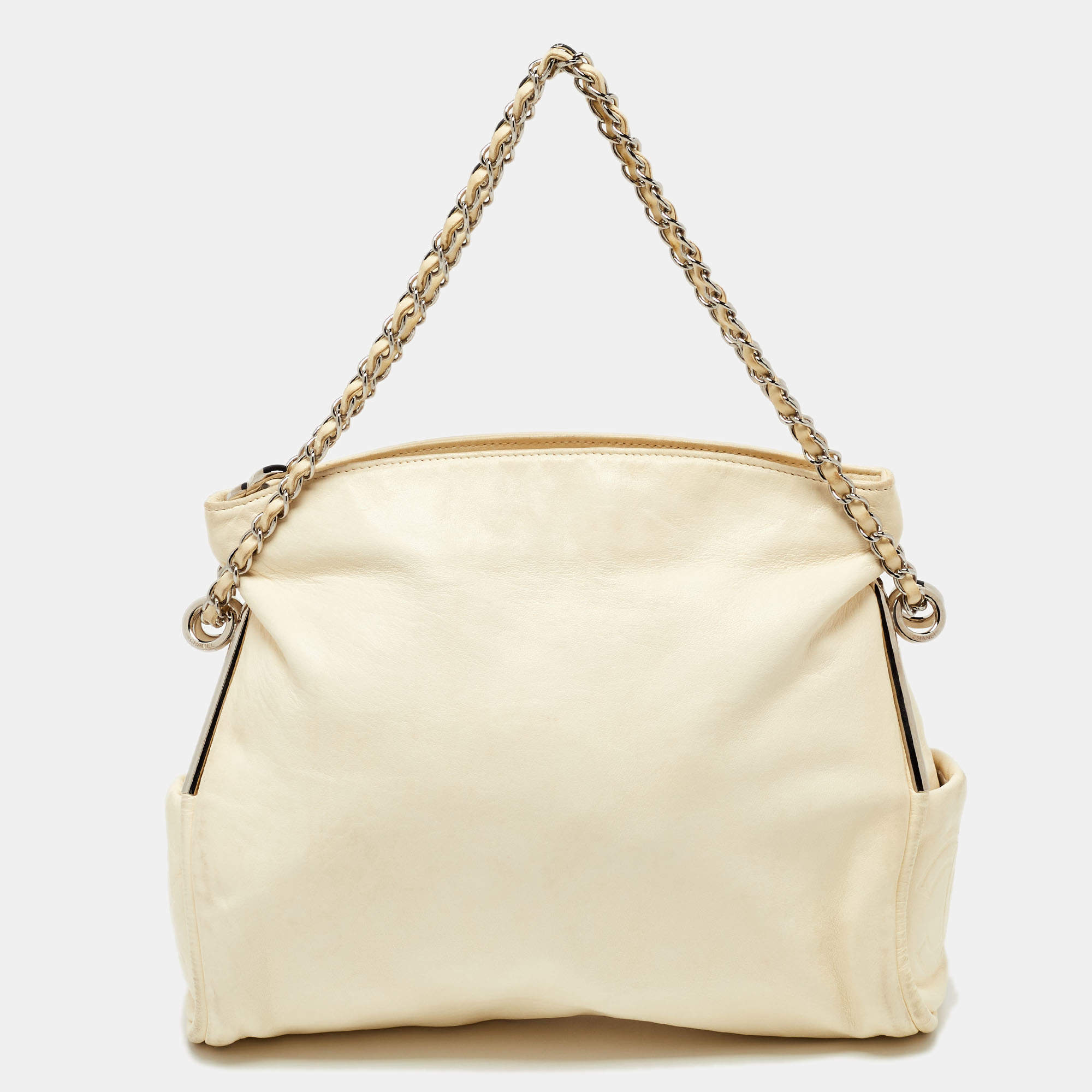 Pre Owned Chanel Cream Leather CC Medium Ultimate Soft Bag