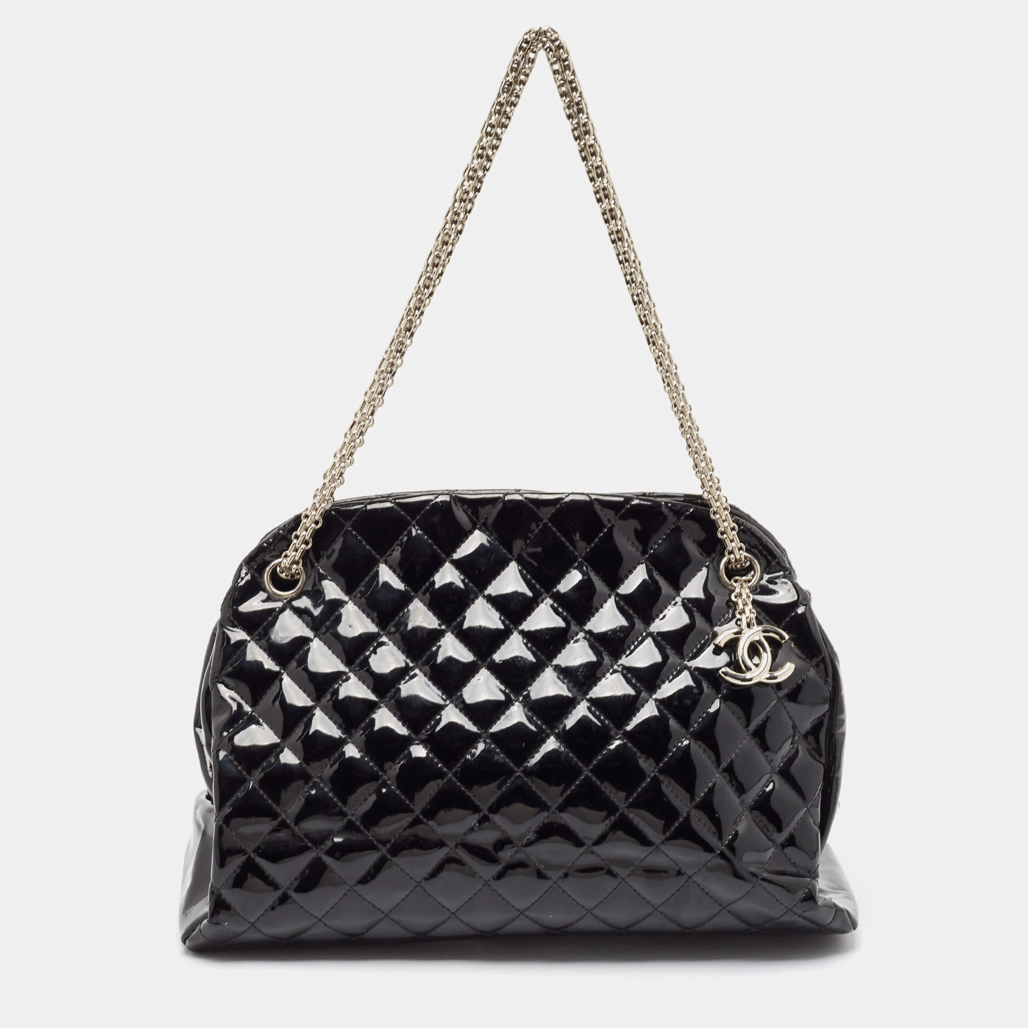 Pre Owned Chanel Black  Quilted Patent Leather Medium Just Mademoiselle Bowler Bag