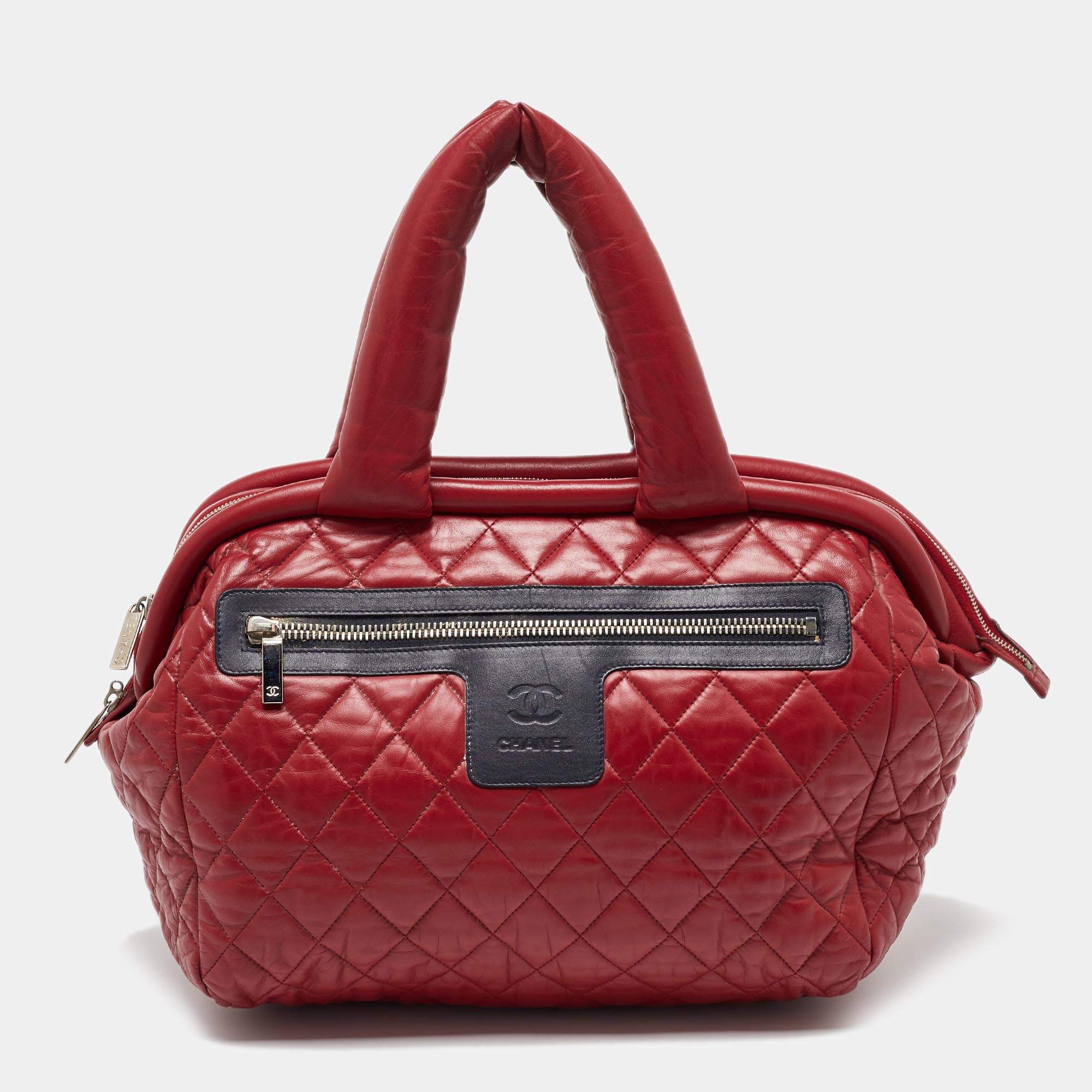 Pre Owned Chanel Red Quilted Leather Coco Cocoon Bowler Bag