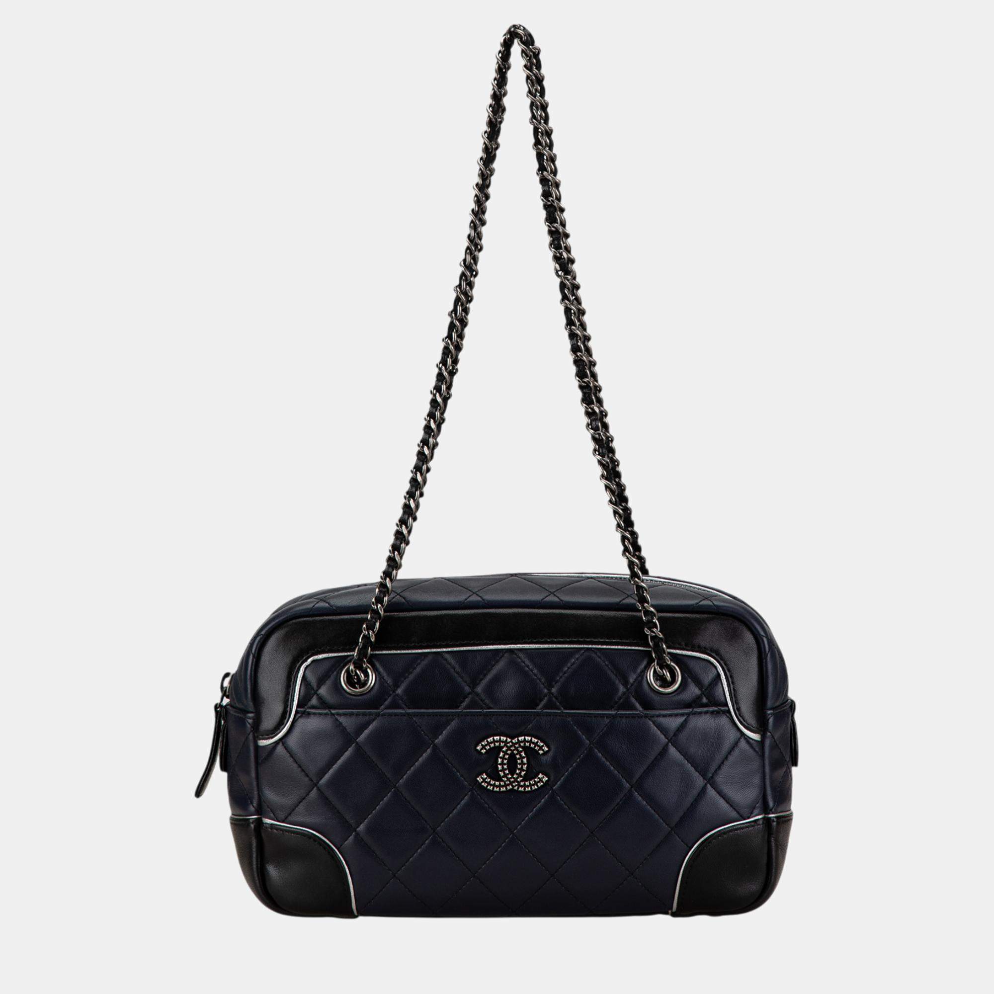 Chanel Navy Blue/Black CC Quilted Lambskin Camera Bag