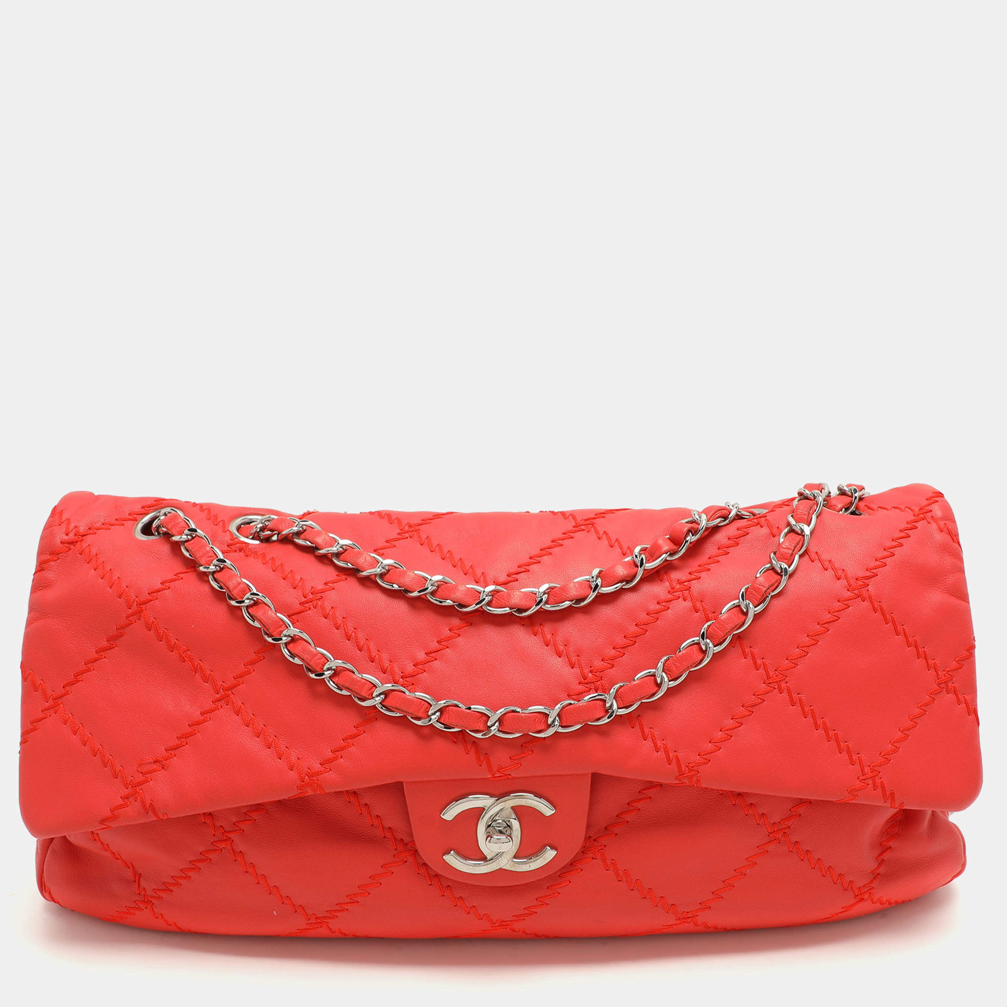 Pre Owned Chanel Red Quilted Leather Large Ultimate Stitch Flap Bag