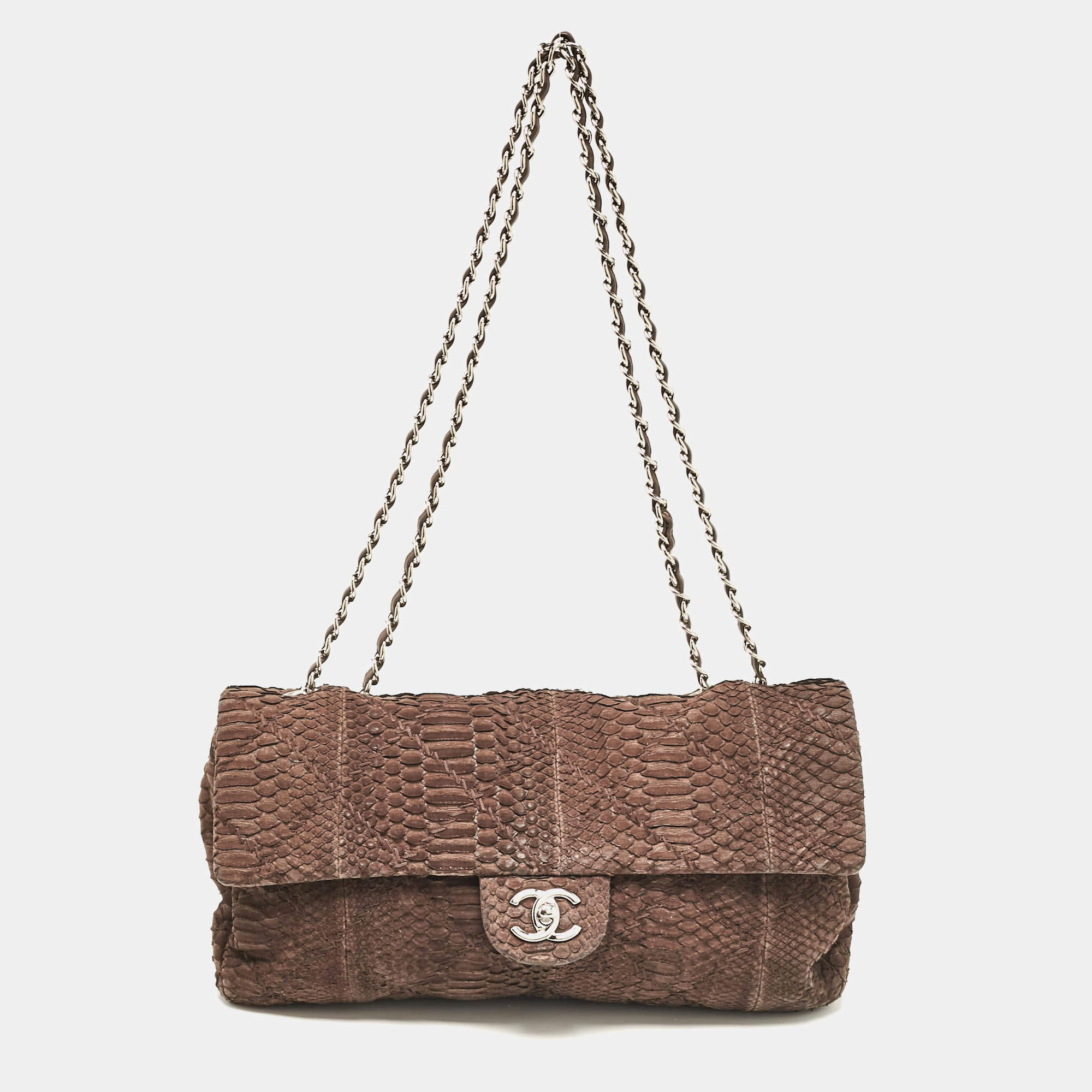 Pre Owned Chanel Dark Brown Python Ultimate Stitch Flap Bag