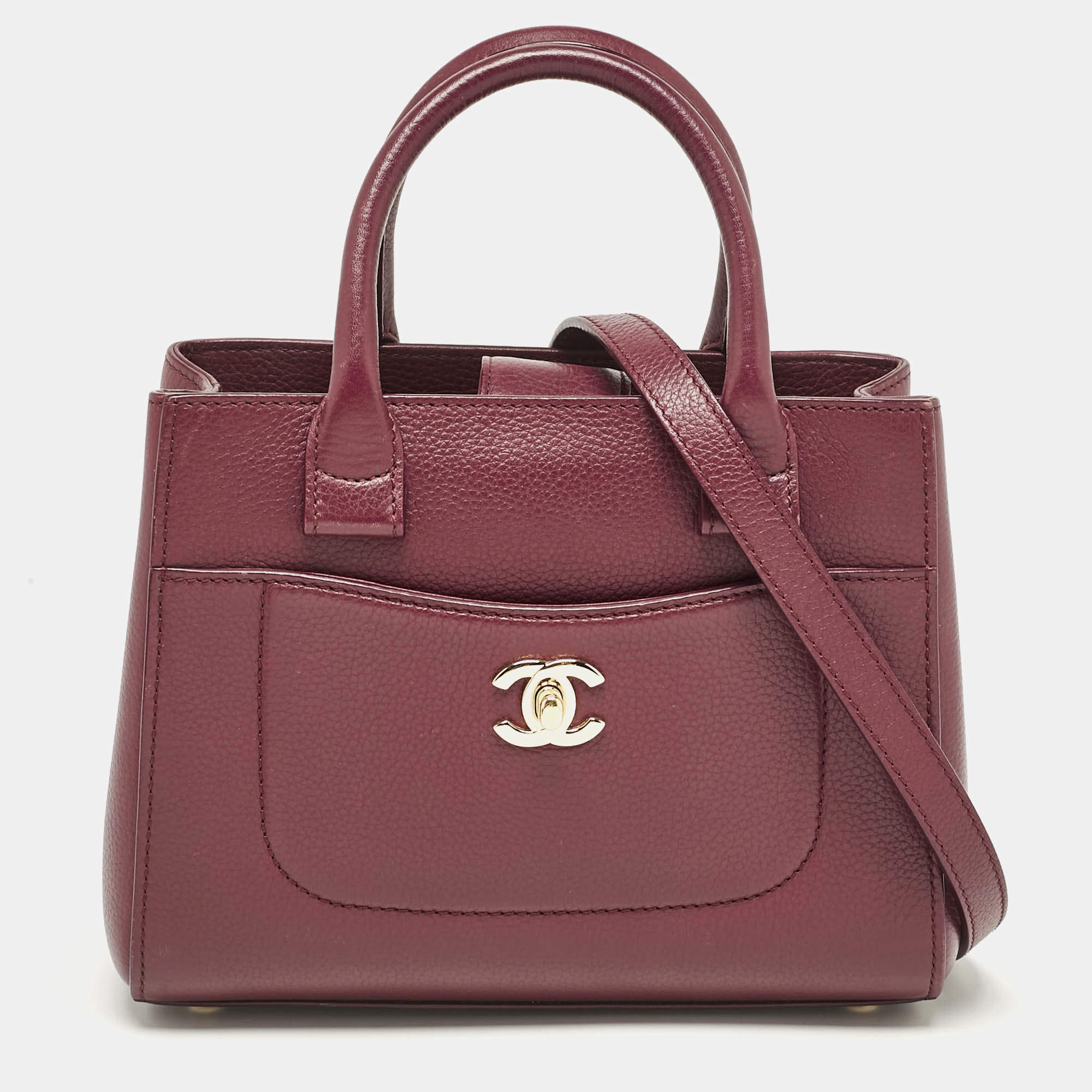 Pre Owned Chanel Burgundy Leather Mini Neo Executive Shopping Tote