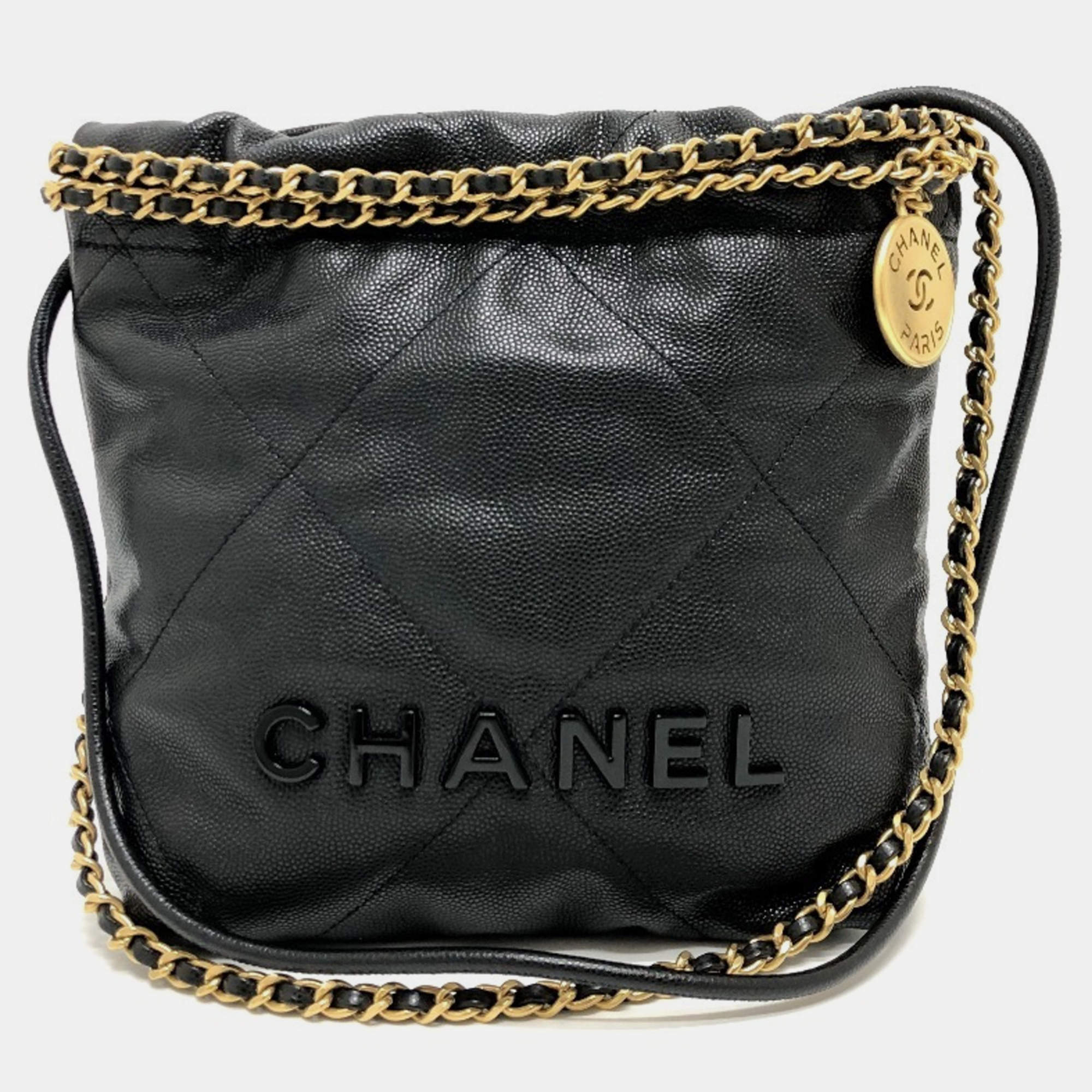 Pre Owned Chanel Black Caviar Skin Matelasse Chanel 22 Bag