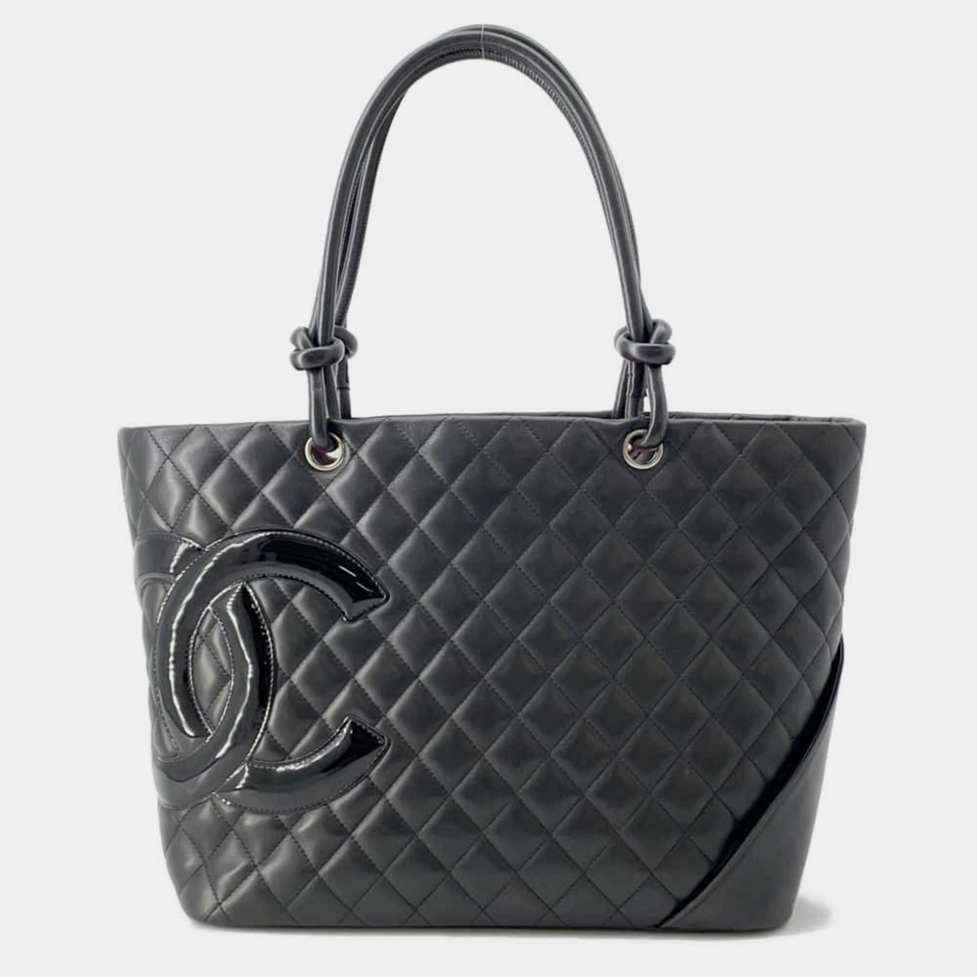 Chanel Leather Patent Black Cambon Line Large Coco Mark Tote Bag