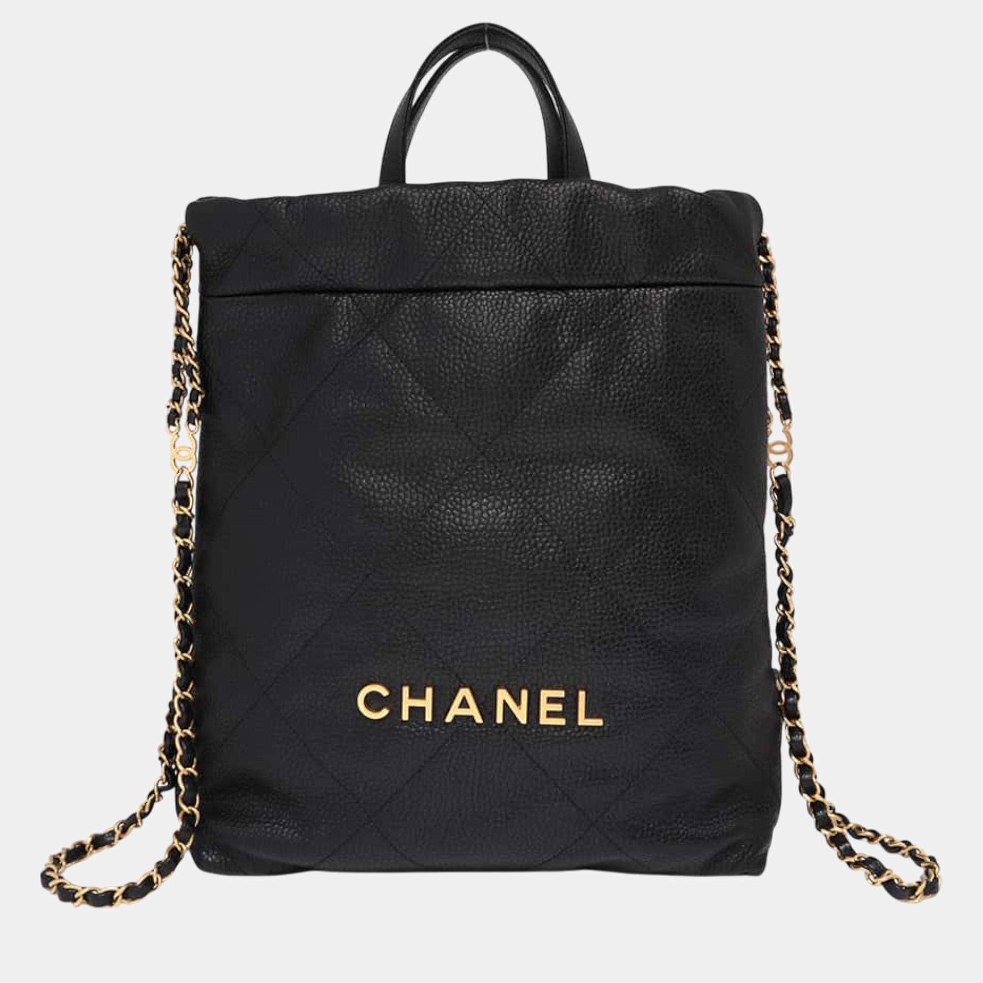 Chanel Black Caviar Leather Chanel22 Backpack