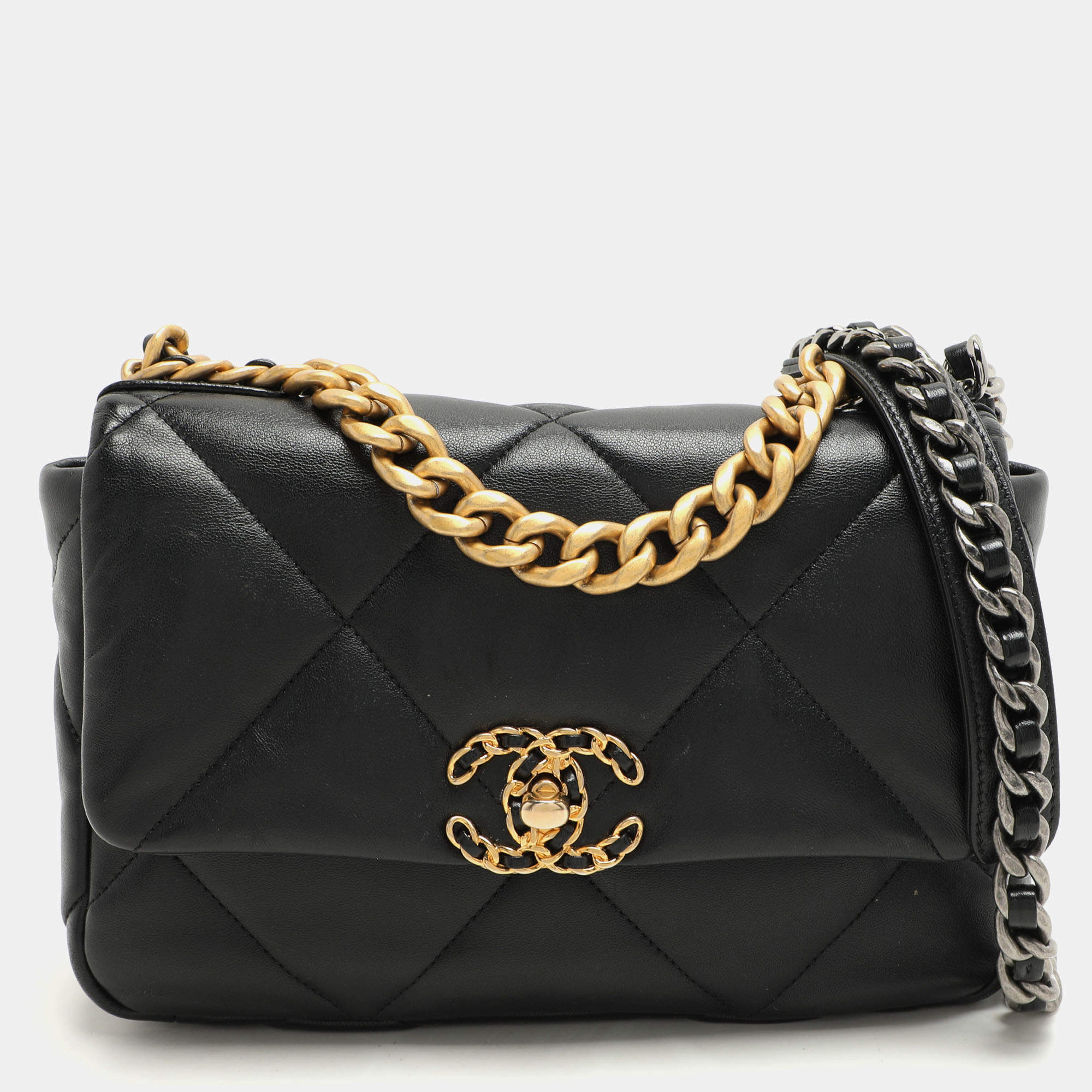 Chanel Black Quilted Leather Small 19 Flap Bag