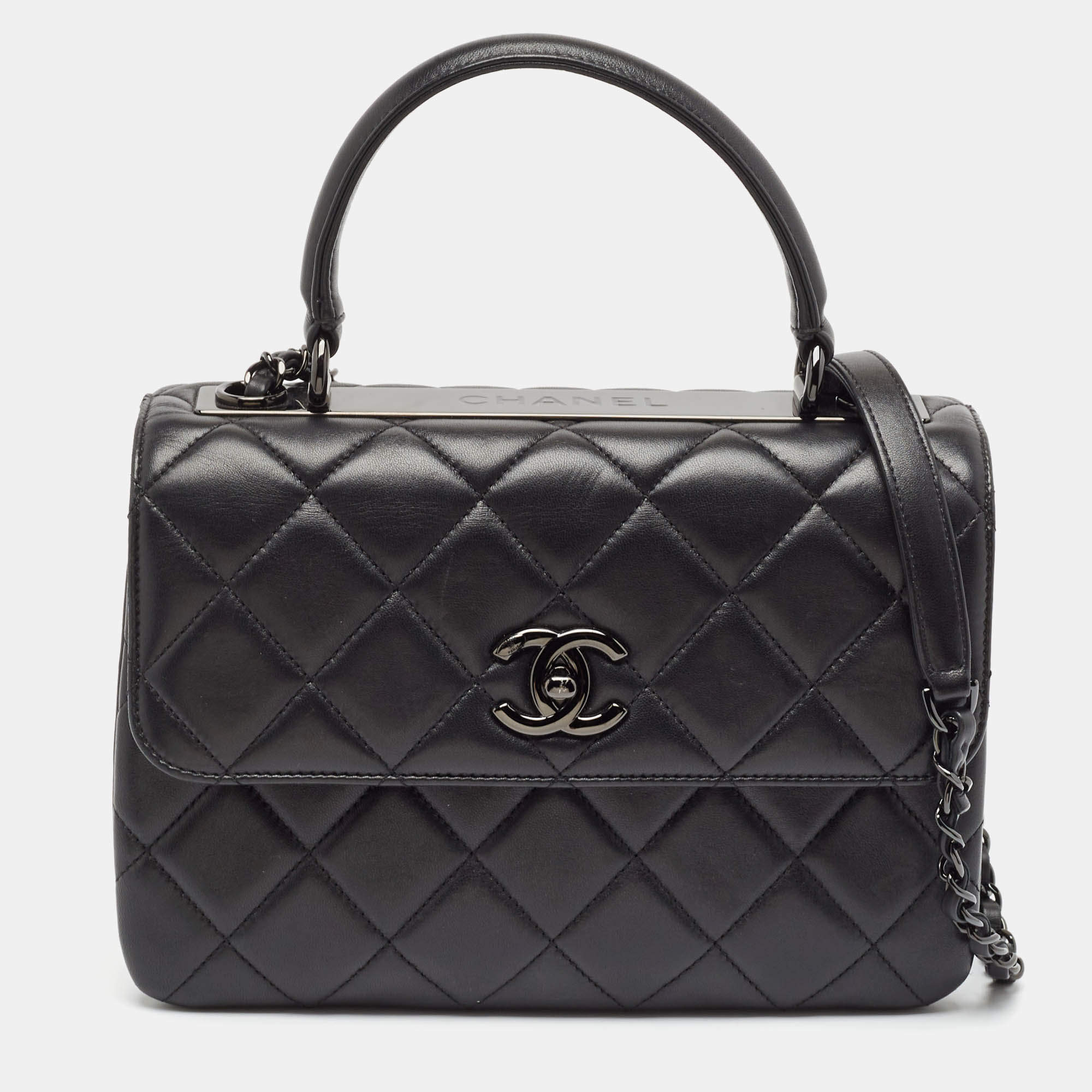 Pre Owned Chanel Black Quilted Leather Small Trendy CC Top Handle Bag