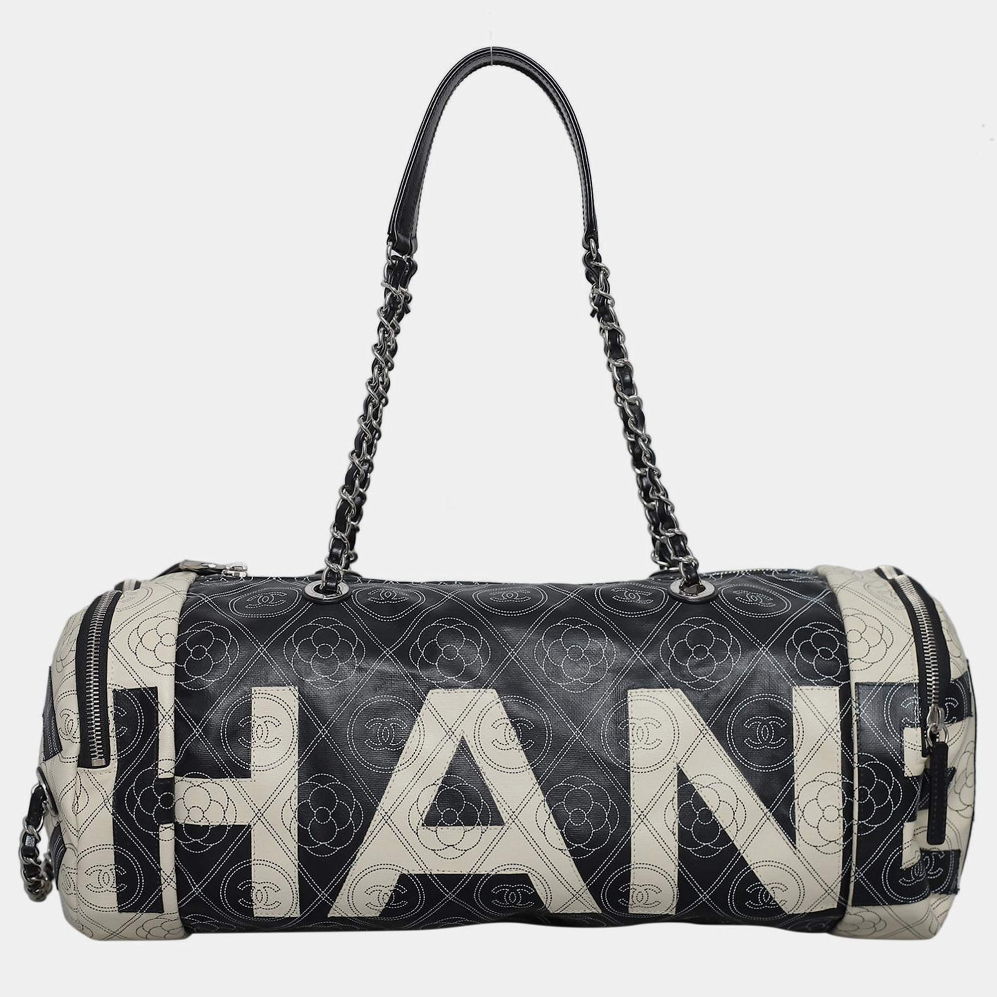 Pre Owned Chanel Camelia Print Coated Canvas Bowling Bag