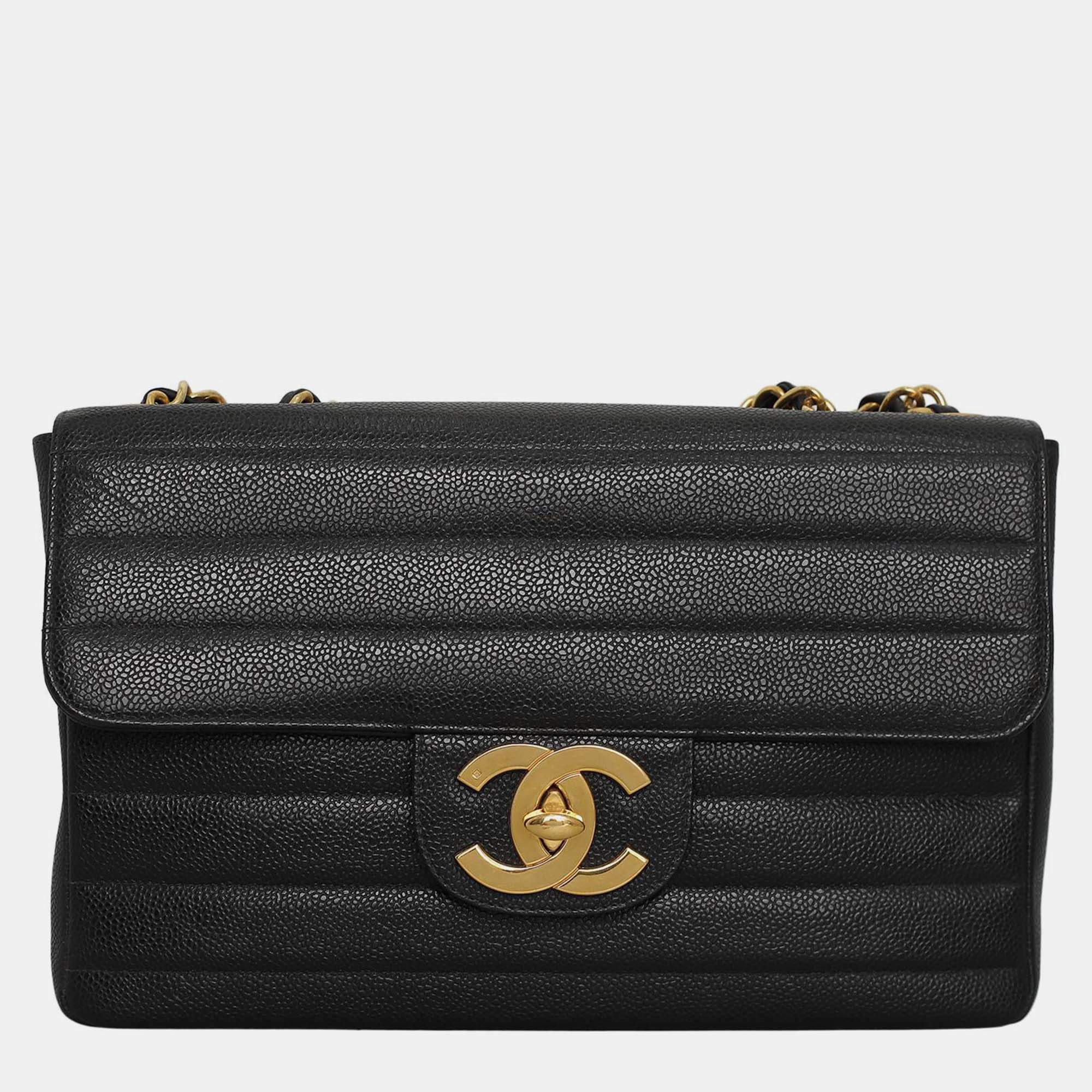Pre Owned Chanel Vintage Caviar Jumbo Flap Bag