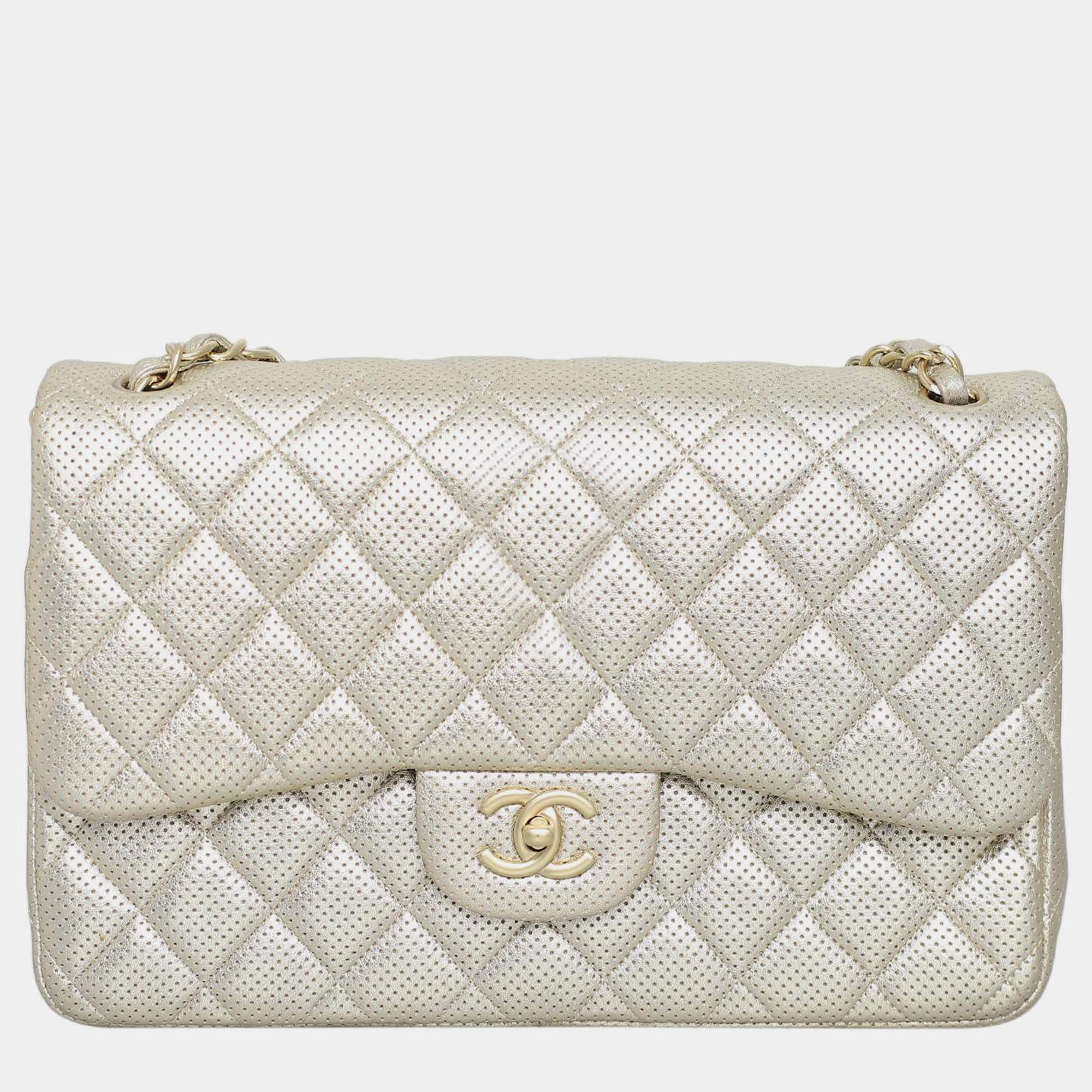 Chanel Metallic Perforated Jumbo Classic Double Flap Bag