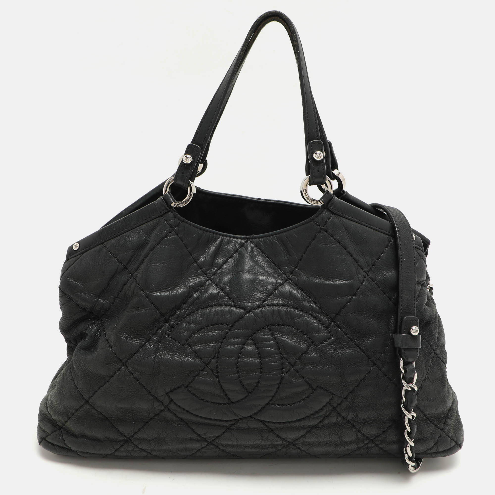 Pre Owned Chanel Black Quilted Leather Small Sea Hit Tote