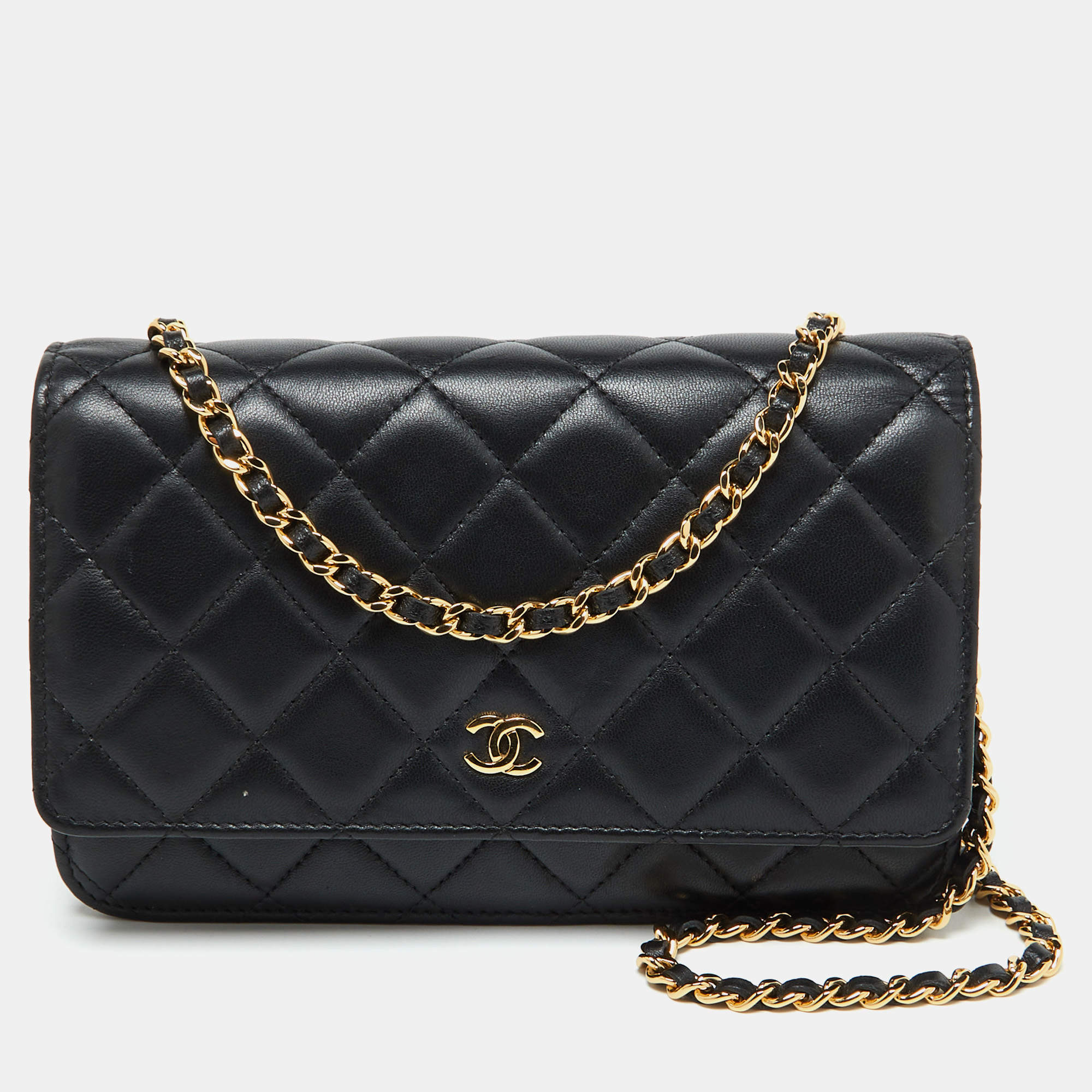 Chanel Black Quilted Leather CC Classic Wallet On Chain
