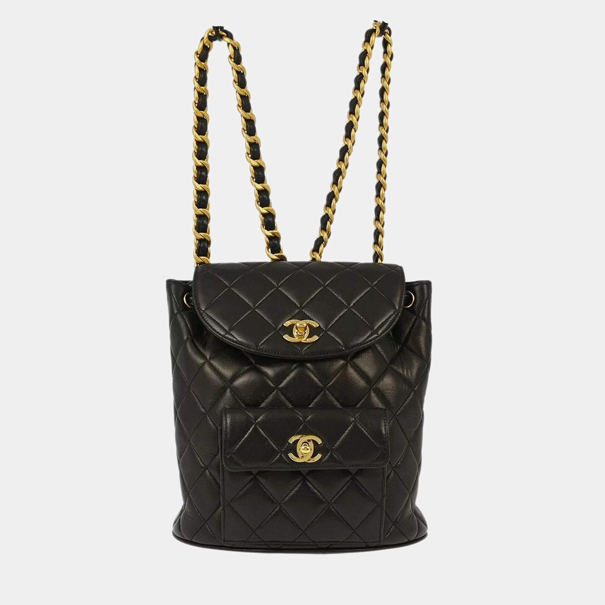 Chanel Black Lambskin Large Duma Backpack