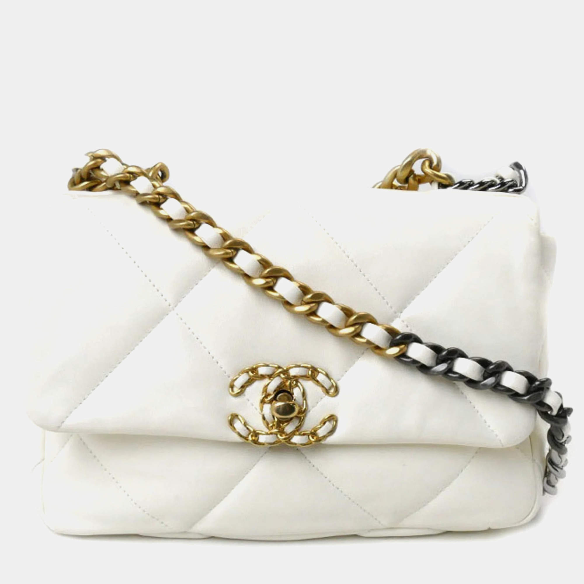 Chanel White Cream Chanel 19 Chain Shoulder Bag