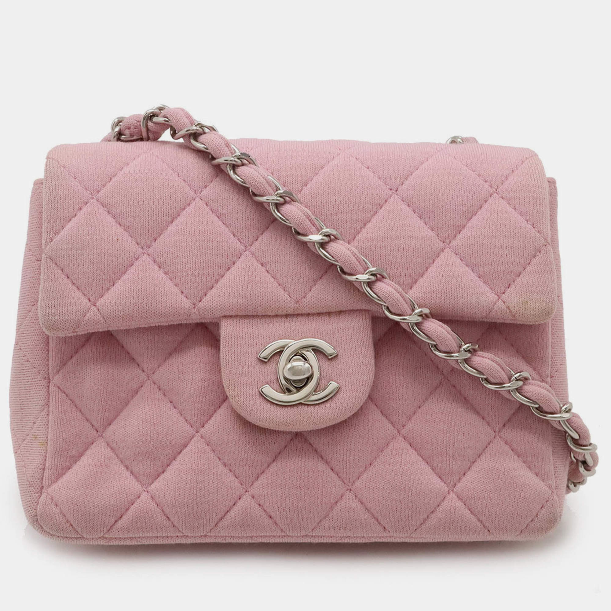 Chanel Cotton Jersey Pink Matelasse Coco Mark Chain Shoulder Bag