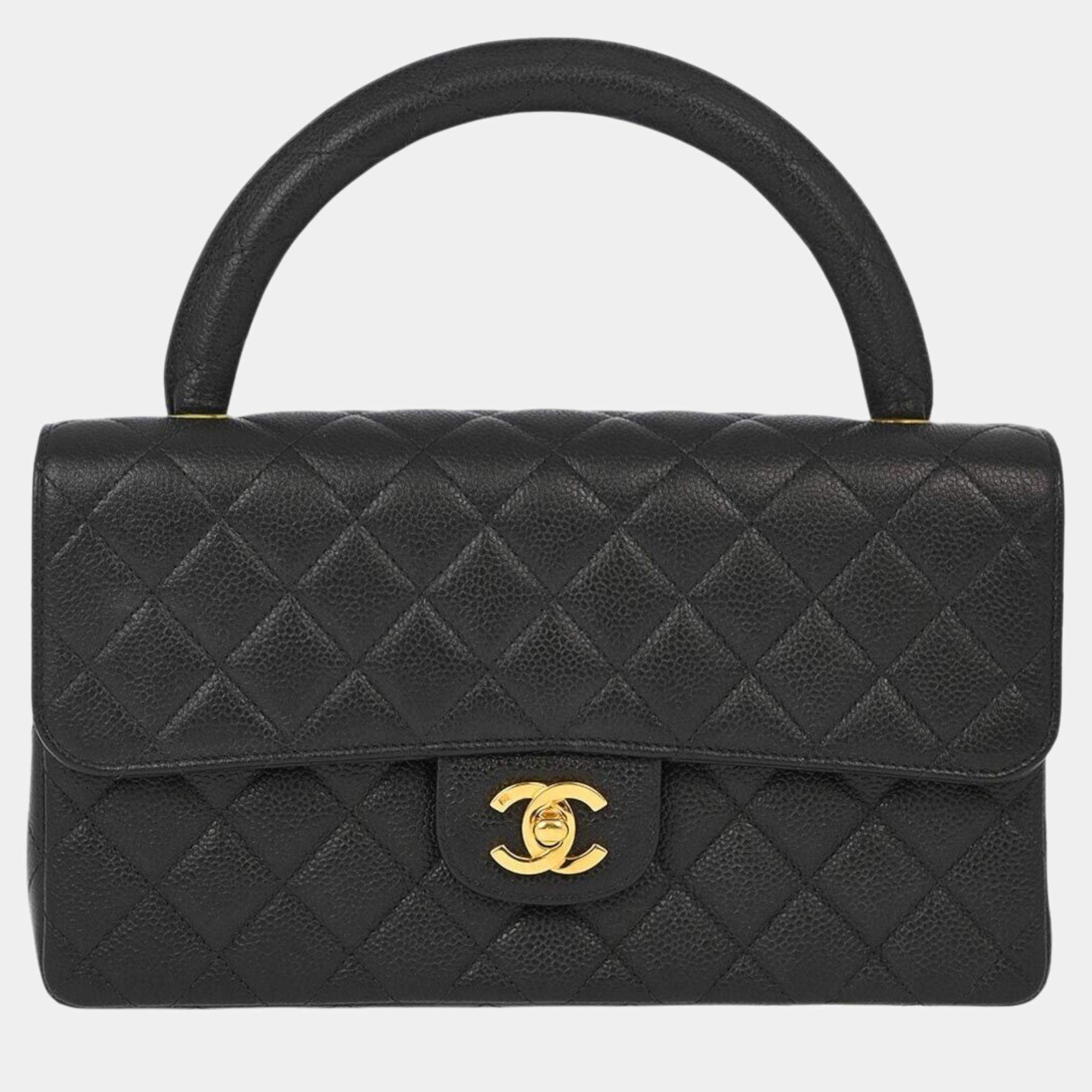 Chanel Black Calfskin Top Handle Handbag