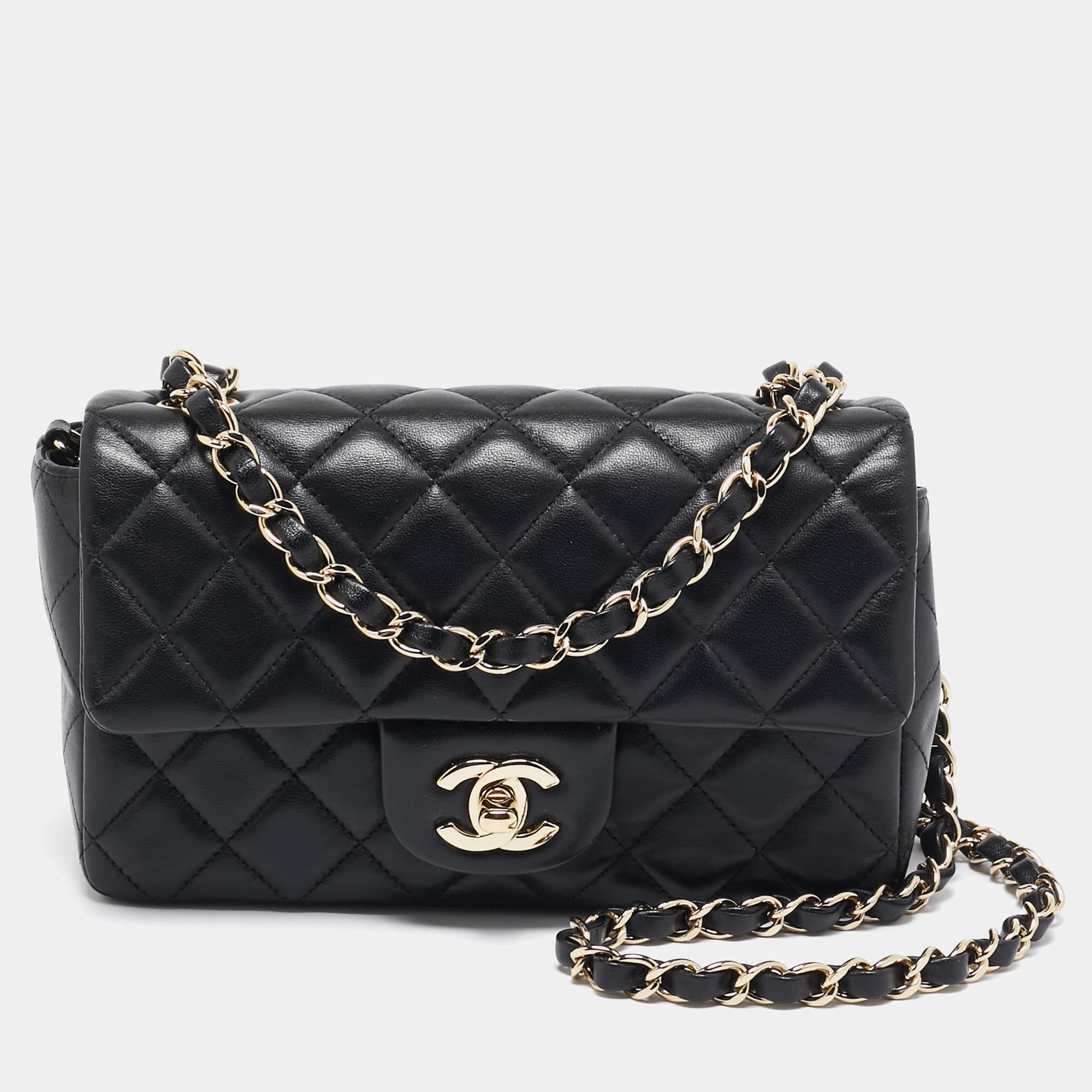 Pre Owned Chanel Black Quilted Leather Mini Rectangular Classic Flap Bag