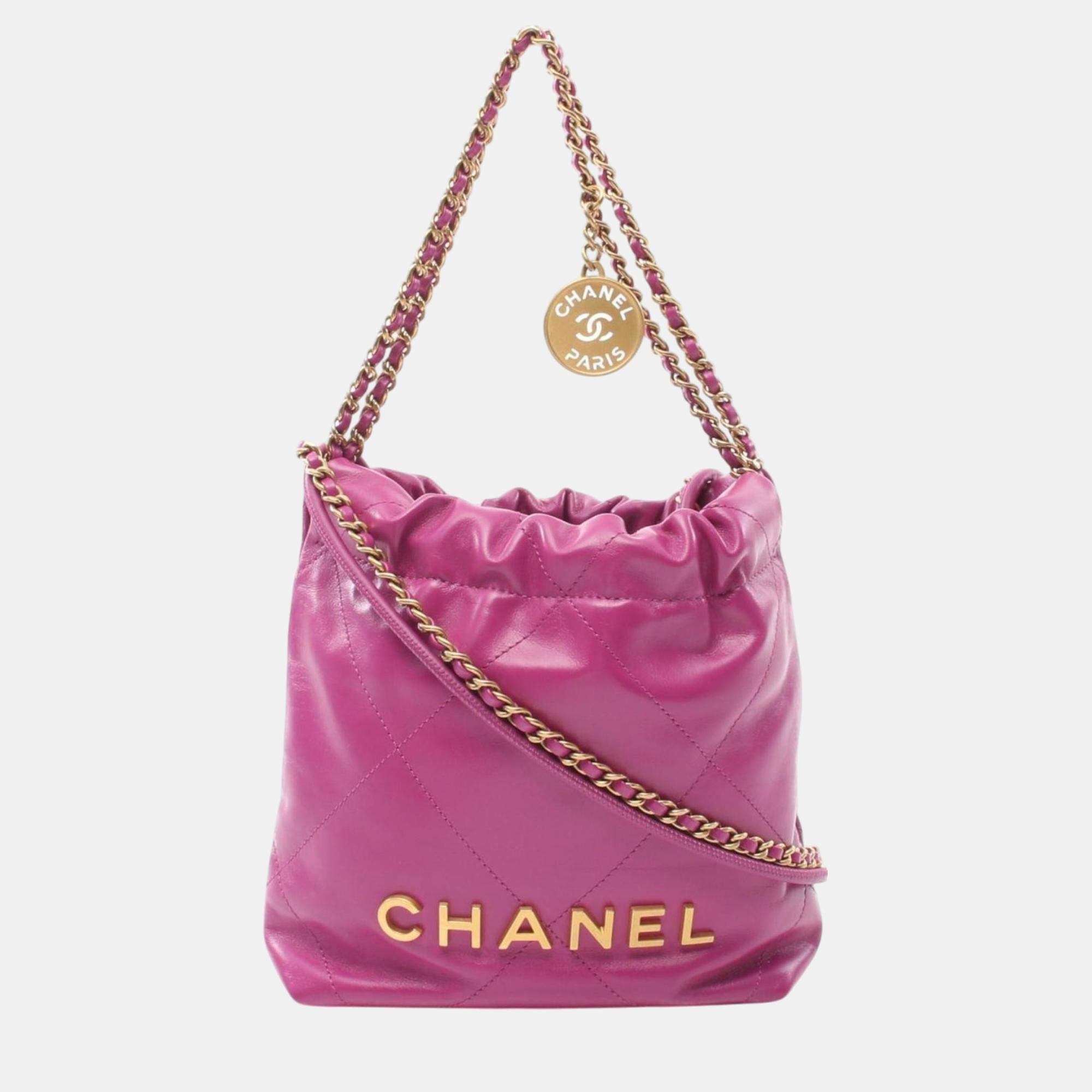 Chanel Pink Leather 22 Shoulder Bag