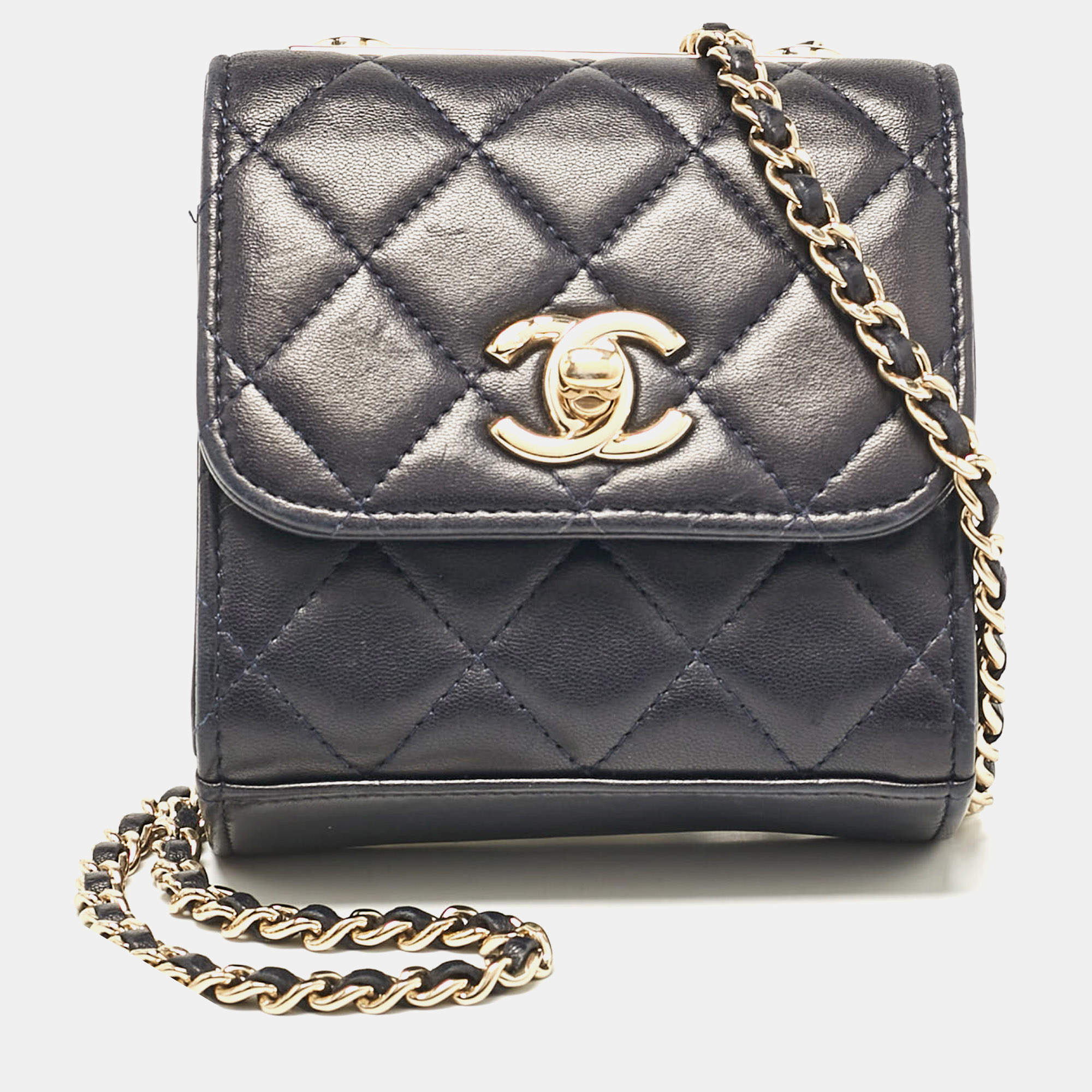 Pre Owned Chanel Navy Blue Quilted Leather Micro Trendy CC Clutch