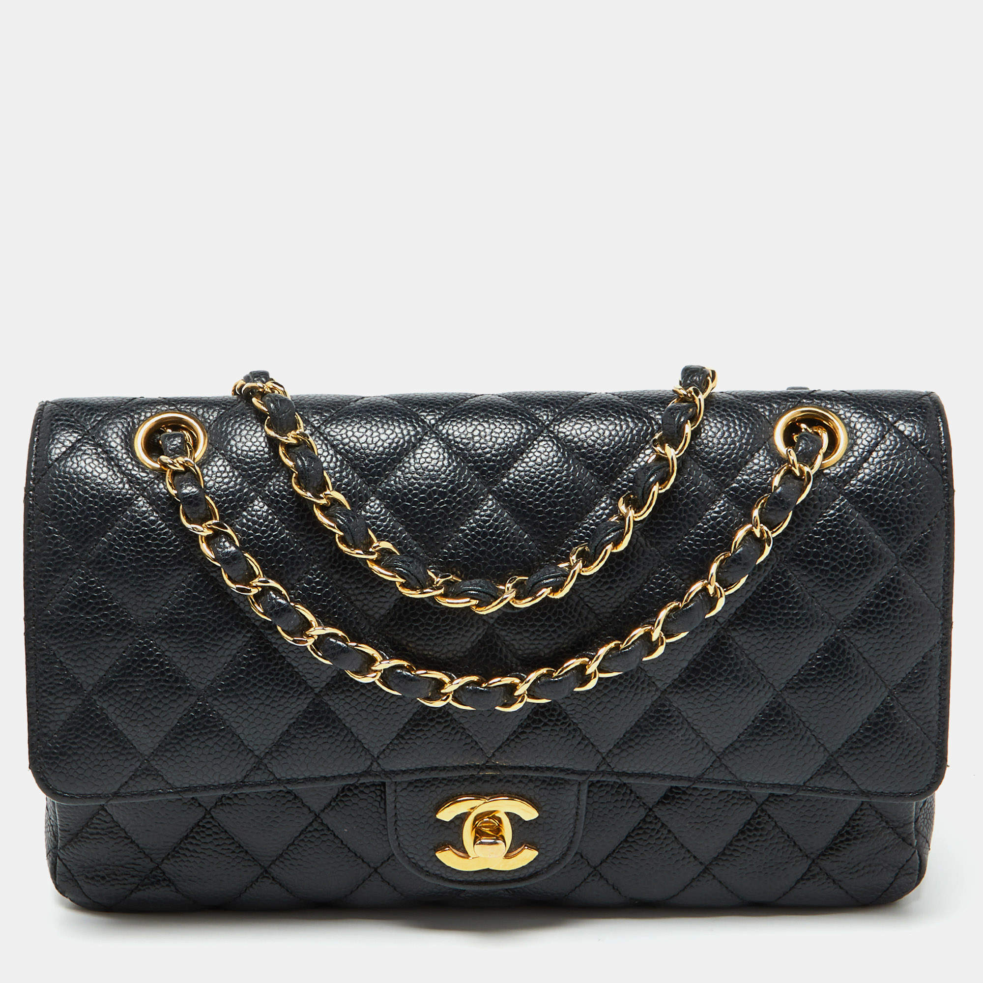 Pre Owned Chanel Black Caviar Leather Medium Classic Double Flap Bag