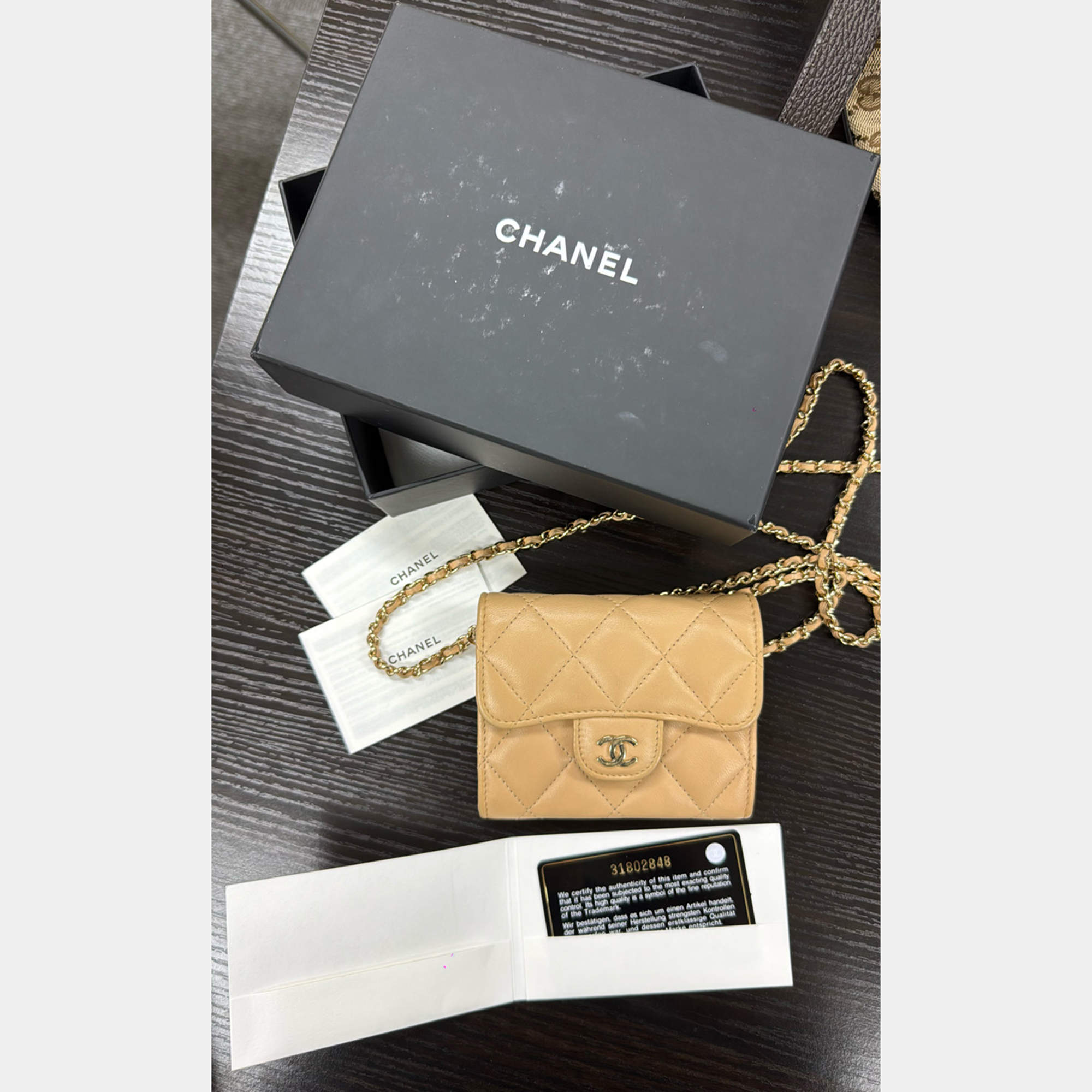 Pre Owned Chanel Lambskin Beige Mini WOC bag