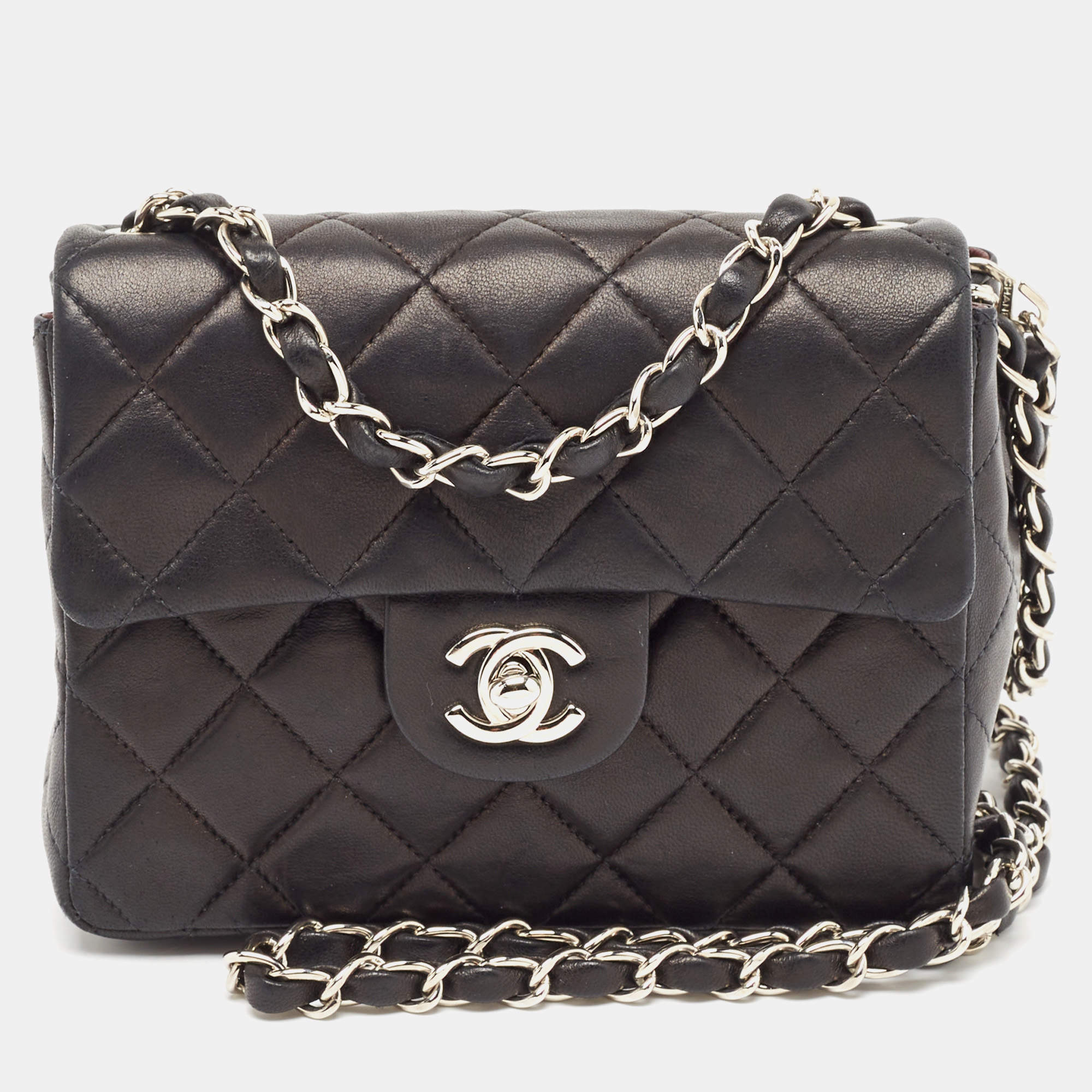 Pre Owned Chanel Black Quilted Leather Mini Square Classic Flap Bag
