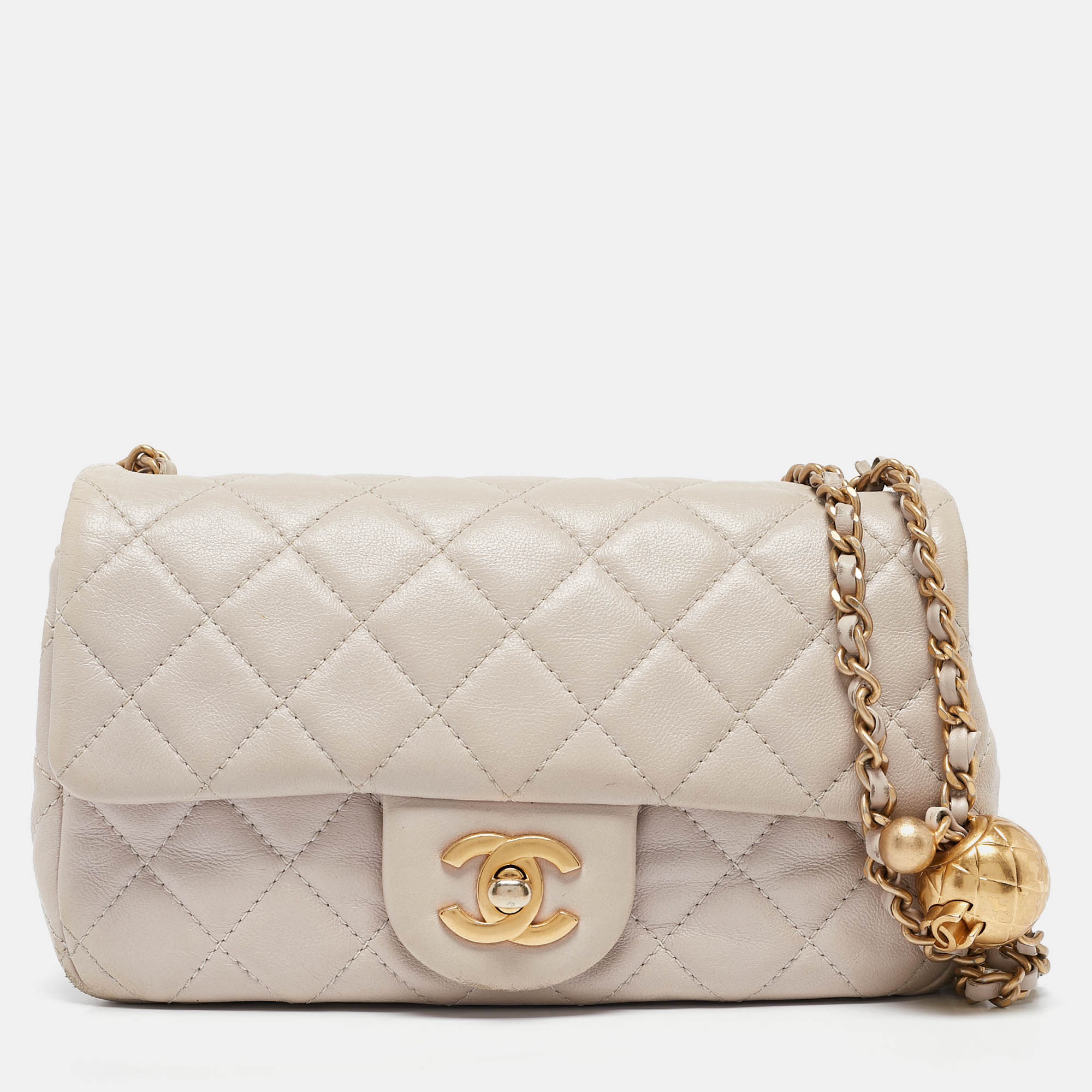 Pre Owned Chanel Pale Pink Quilted Leather Mini Pearl Crush Rectangular Flap Bag