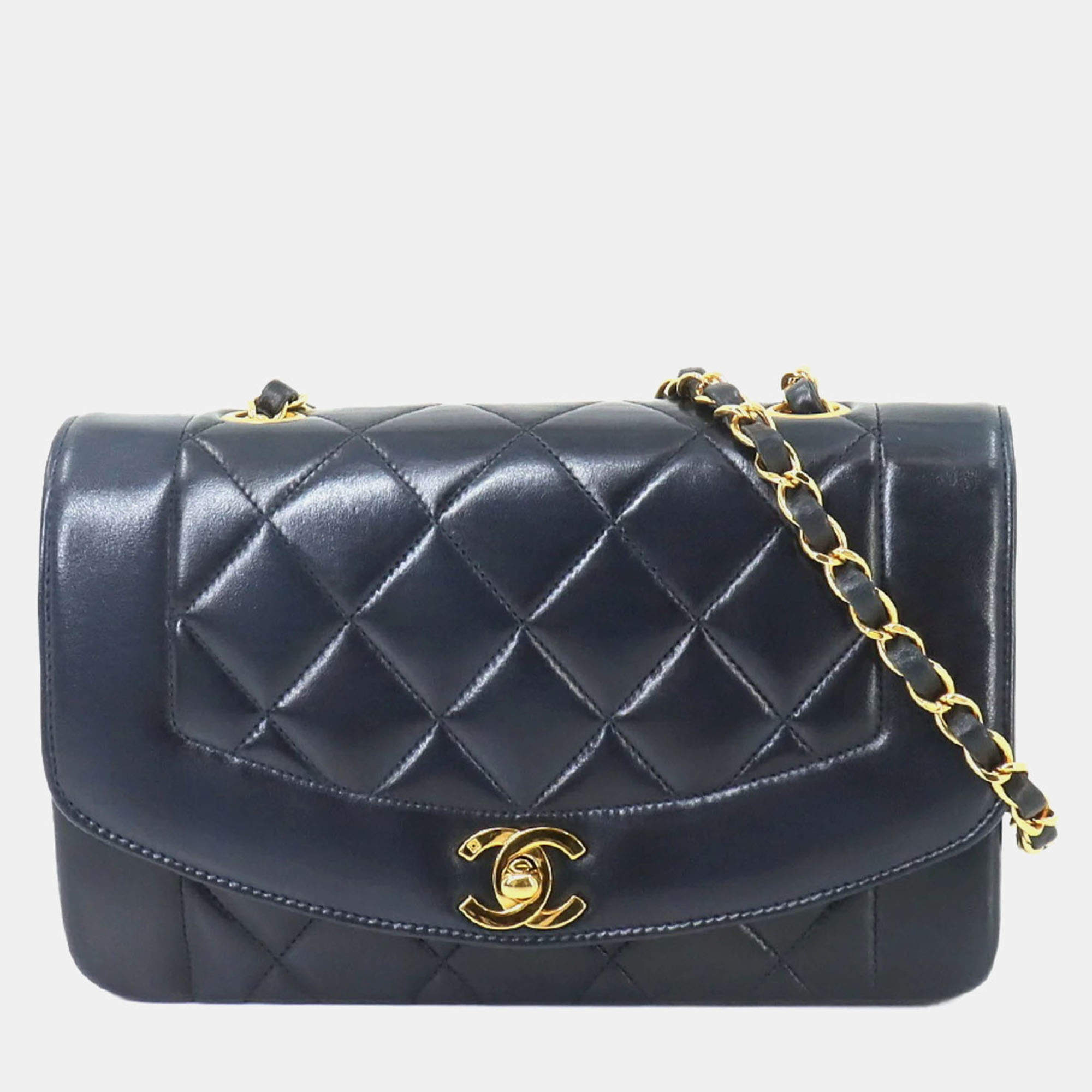 Chanel Leather Navy Diana Matelasse 22 Chain Shoulder Bag