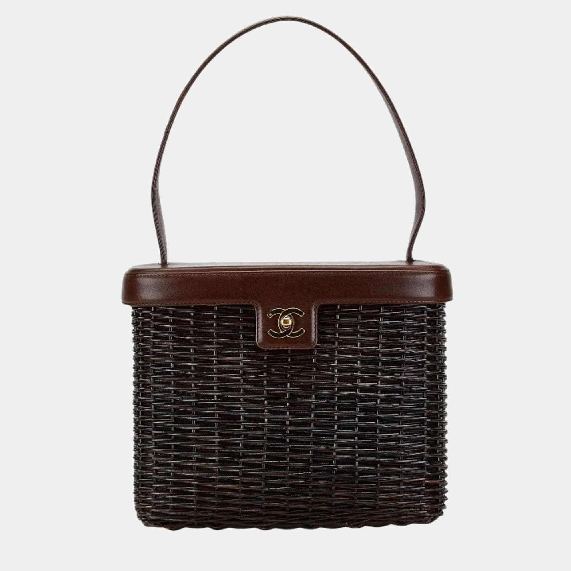 Chanel Brown Rattan Lambskin Coco Mark Basket Bag