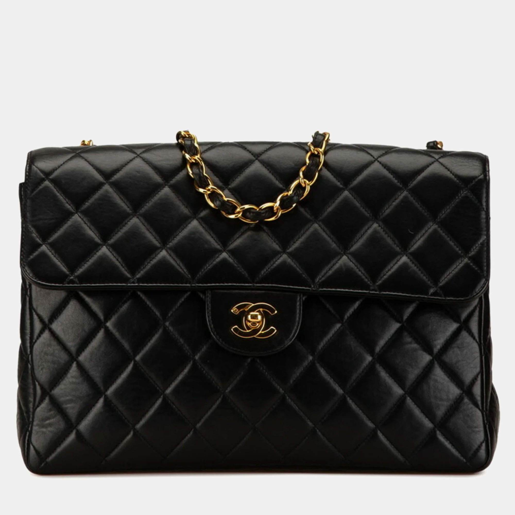 Pre Owned Chanel Black Lambskin Matelasse 30 Coco Mark Chain Shoulder Bag