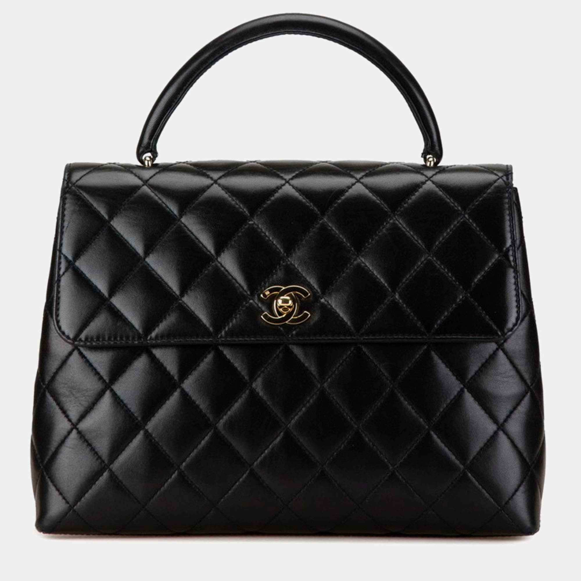 Chanel Black Lambskin Matelasse Coco Mark Flap Bag