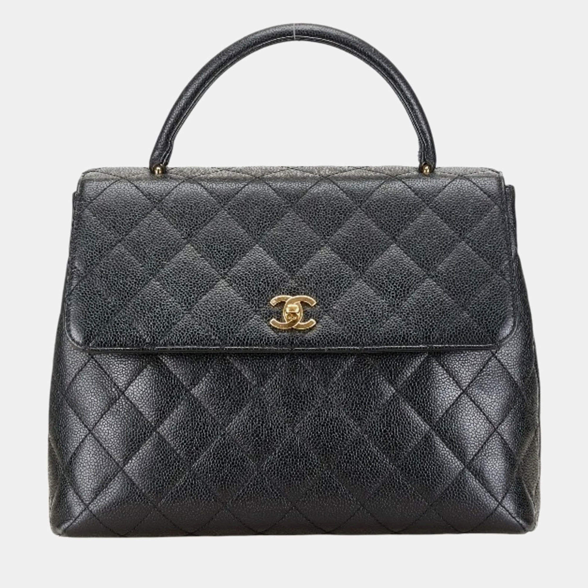 Pre Owned حقيبة شانيال سوداء جلد كافيار ماتيلسي مارك كوكو