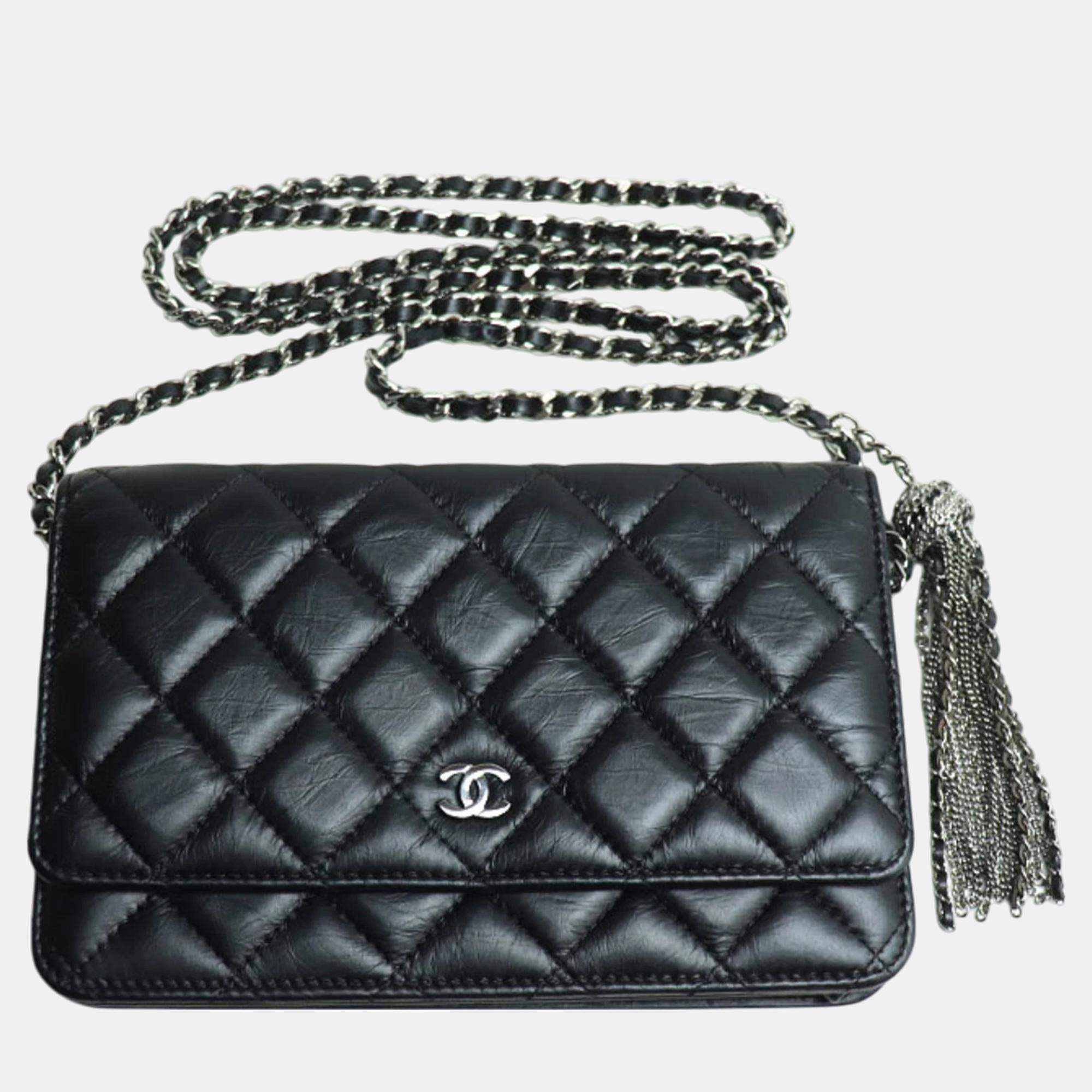 Chanel Black Matelasse Calf Chain Wallet Bag