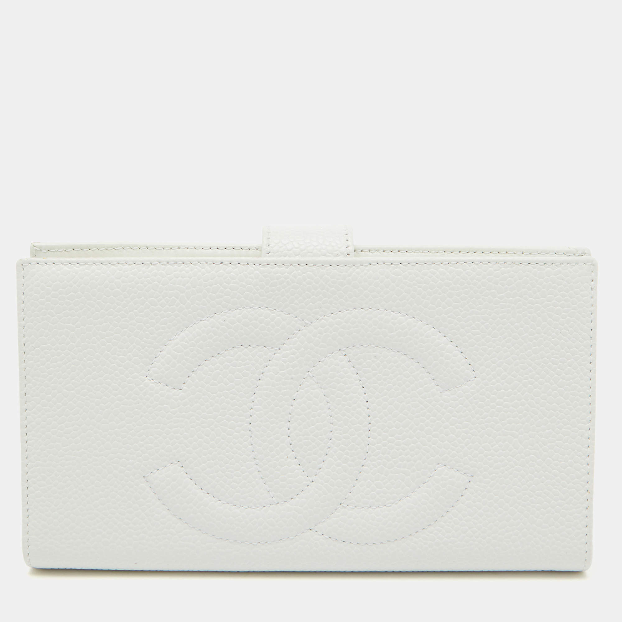 Chanel White Caviar Leather CC Timeless Continental Wallet