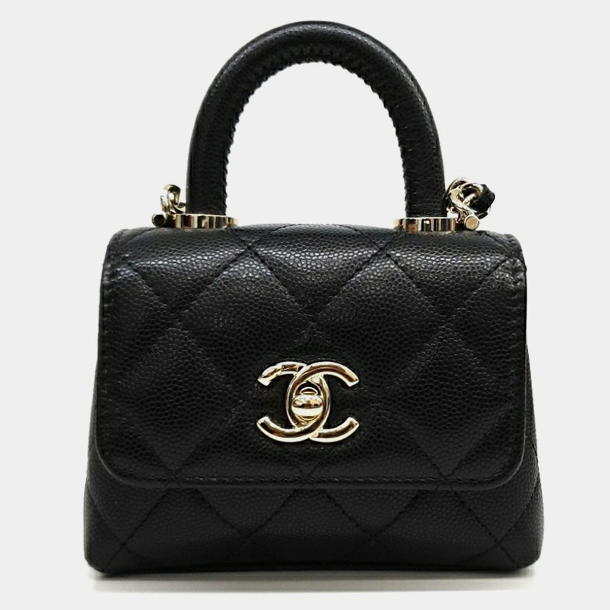 Pre Owned Chanel Black Leather Coco Handle Nano Bag